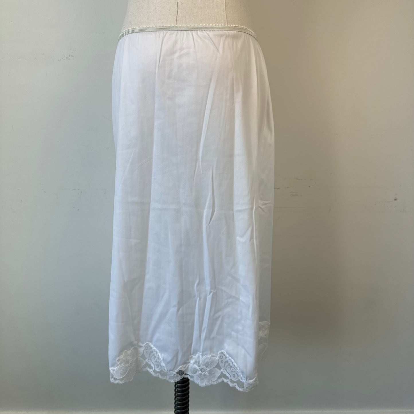 Vintage White Lace Trim Midi Slip Skirt