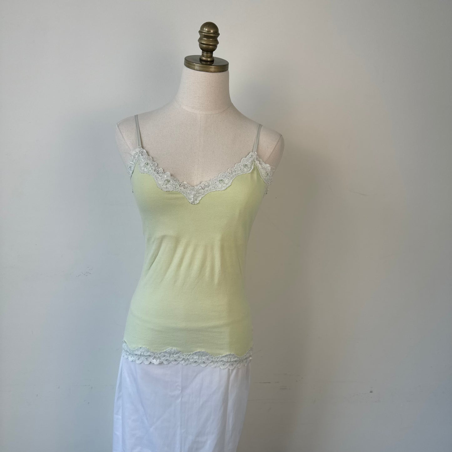 Pastel Green Lace Trim Cami Top
