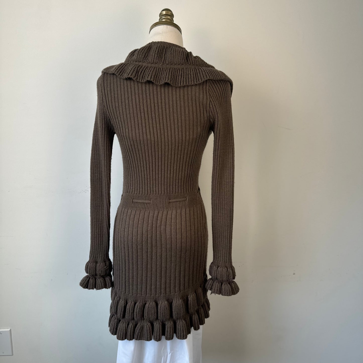 Mocha Brown Ruffled Bell Sleeve Open Front Cardigan