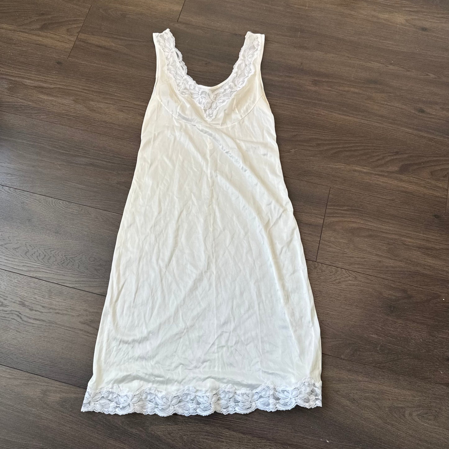 Vintage White Lace Trim Slip Dress