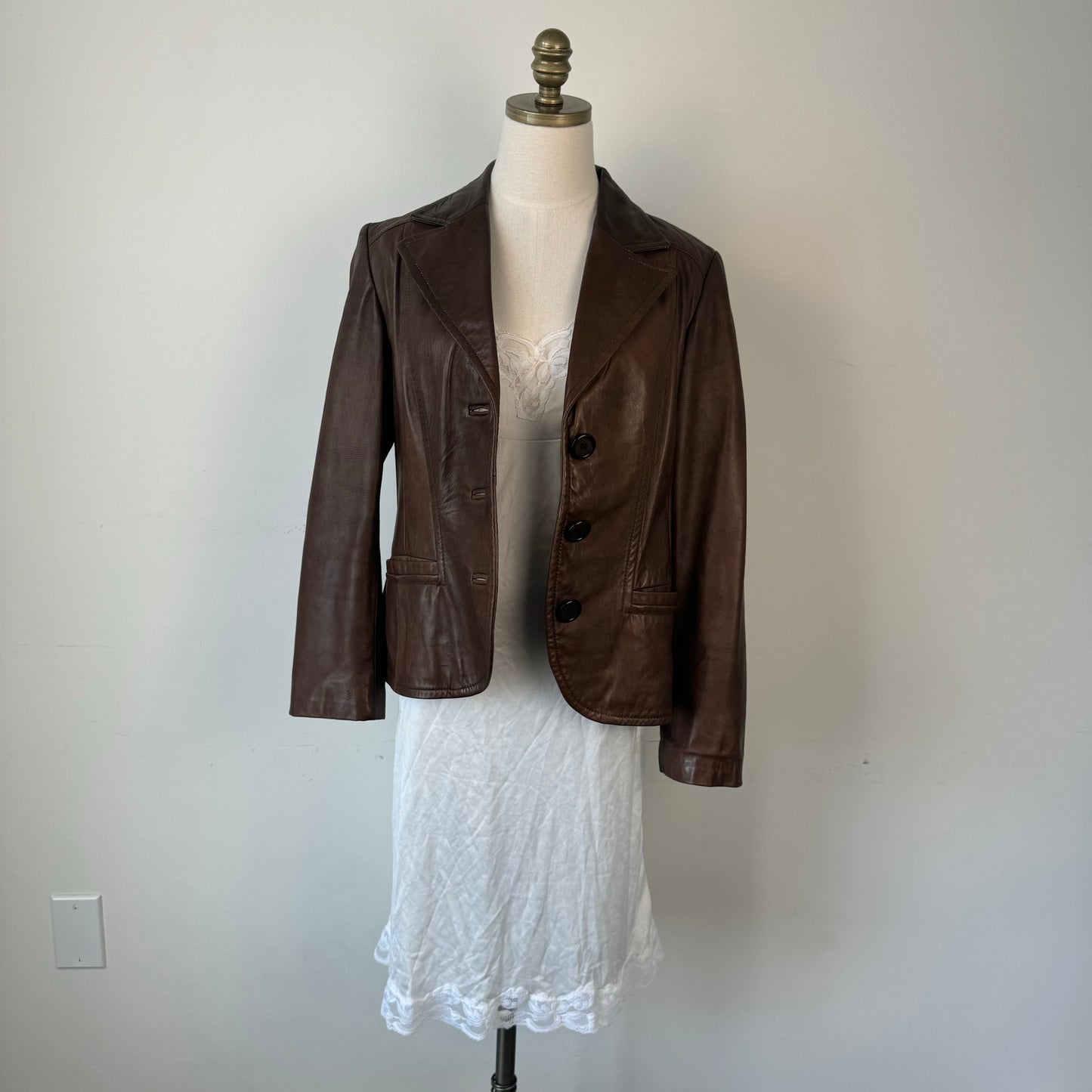 Danier Brown Genuine Leather Button Up Jacket