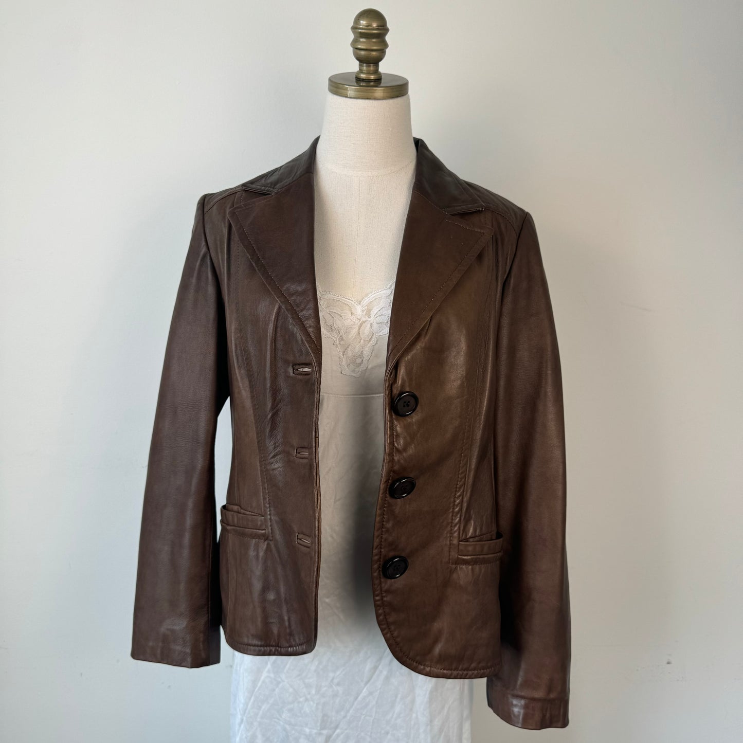 Danier Brown Genuine Leather Button Up Jacket