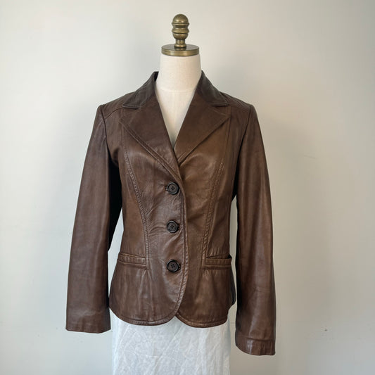 Danier Brown Genuine Leather Button Up Jacket