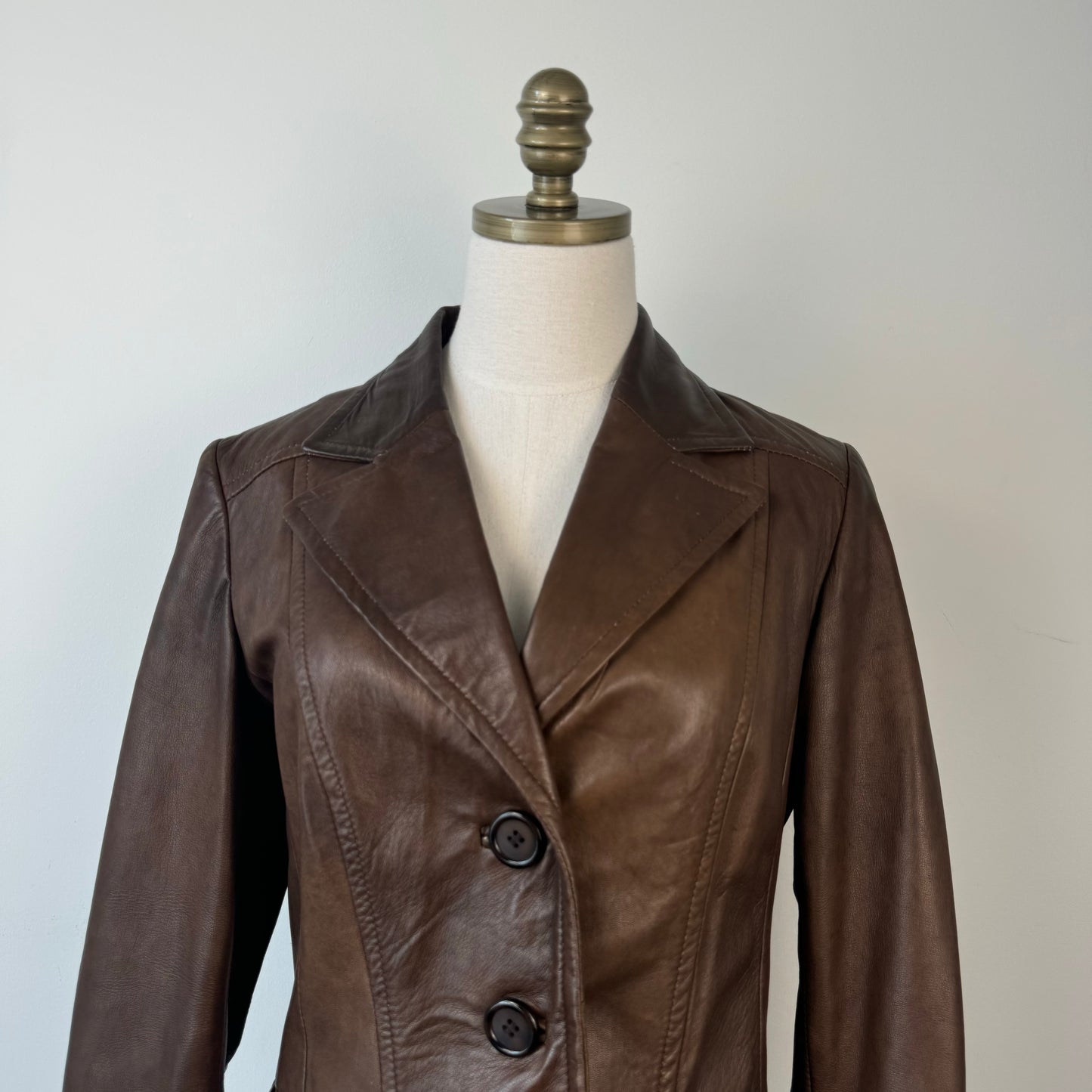 Danier Brown Genuine Leather Button Up Jacket