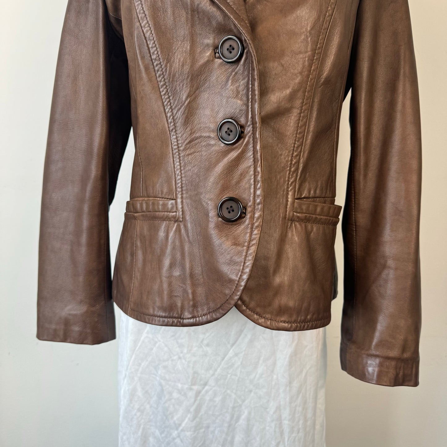 Danier Brown Genuine Leather Button Up Jacket