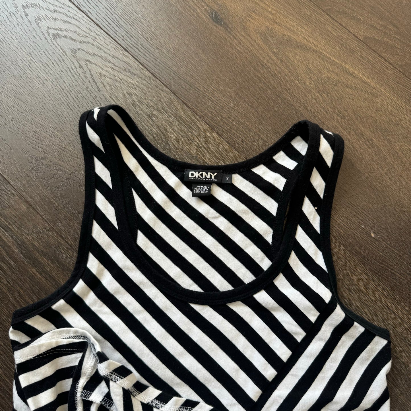 DKNY White and Black Striped Fitted Maxi Dress