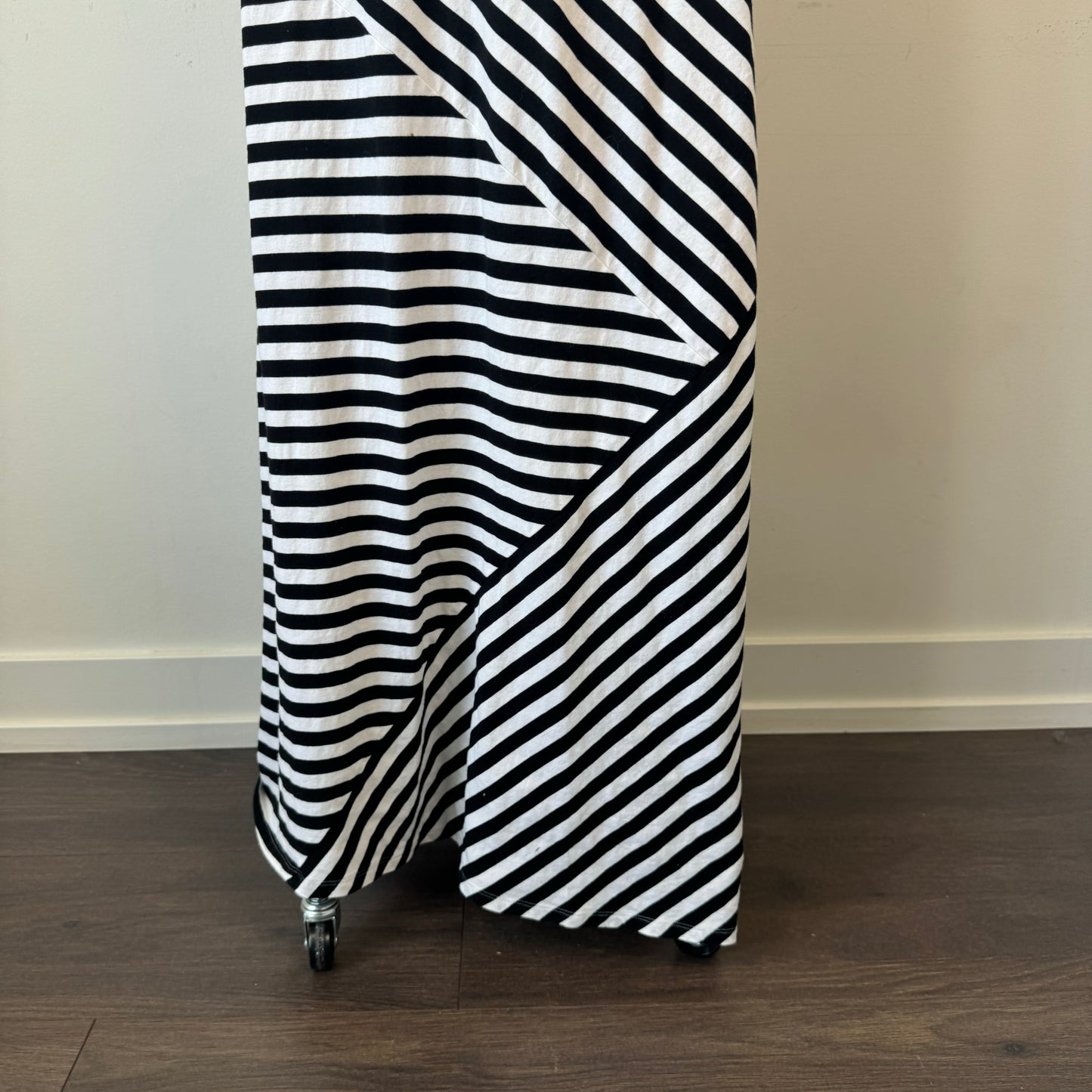 DKNY White and Black Striped Fitted Maxi Dress