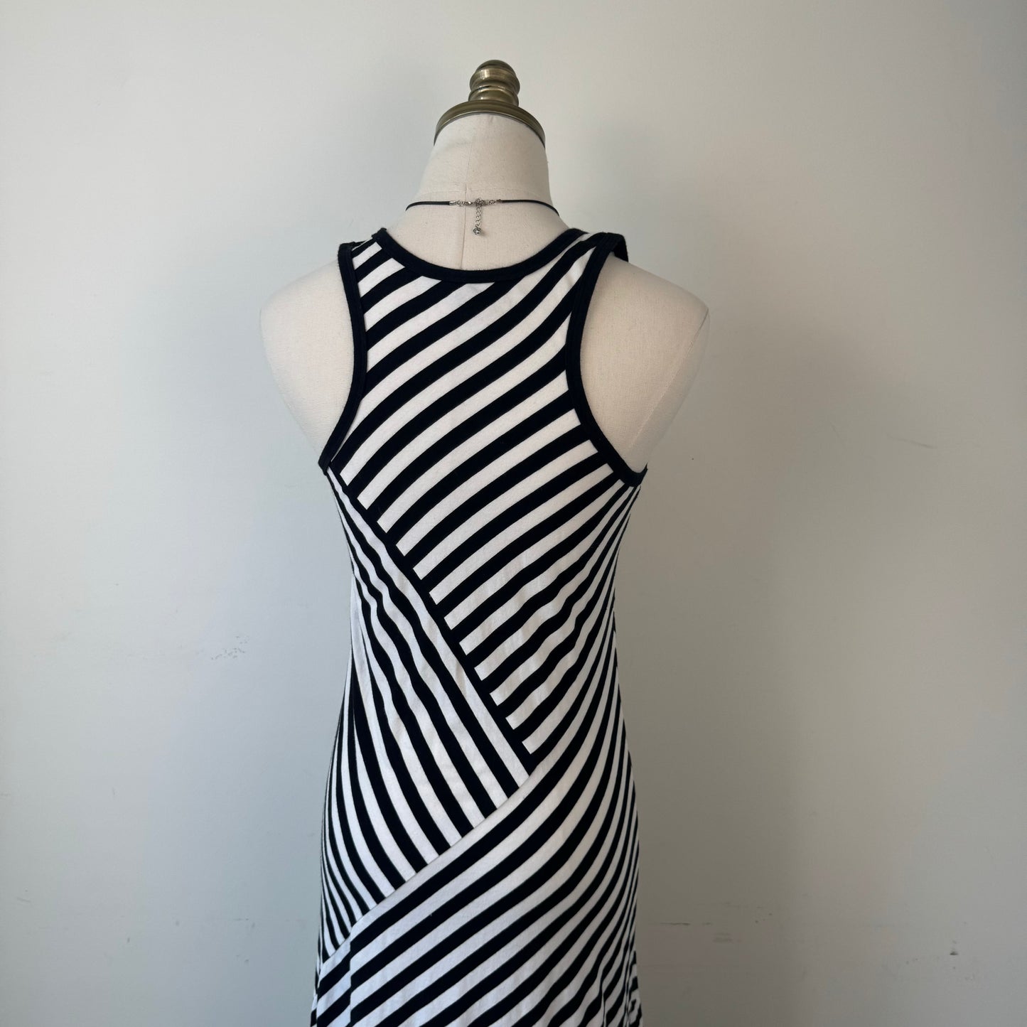 DKNY White and Black Striped Fitted Maxi Dress