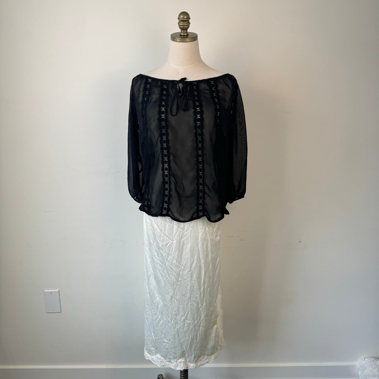 Black Off Shoulder Semi Sheer Chiffon Blouse