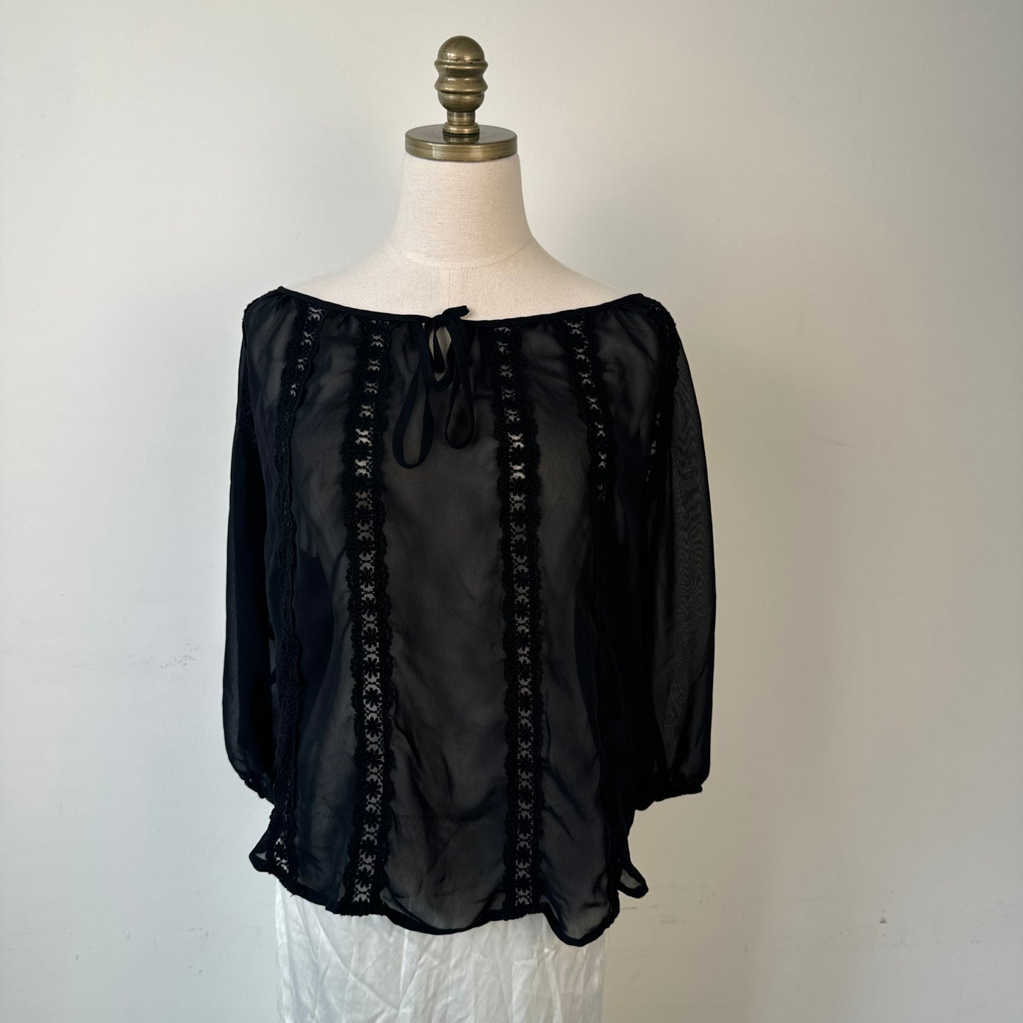 Black Off Shoulder Semi Sheer Chiffon Blouse