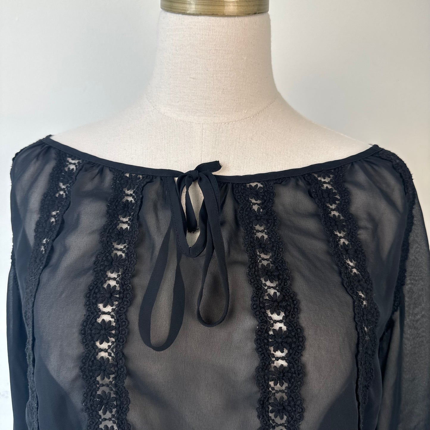 Black Off Shoulder Semi Sheer Chiffon Blouse
