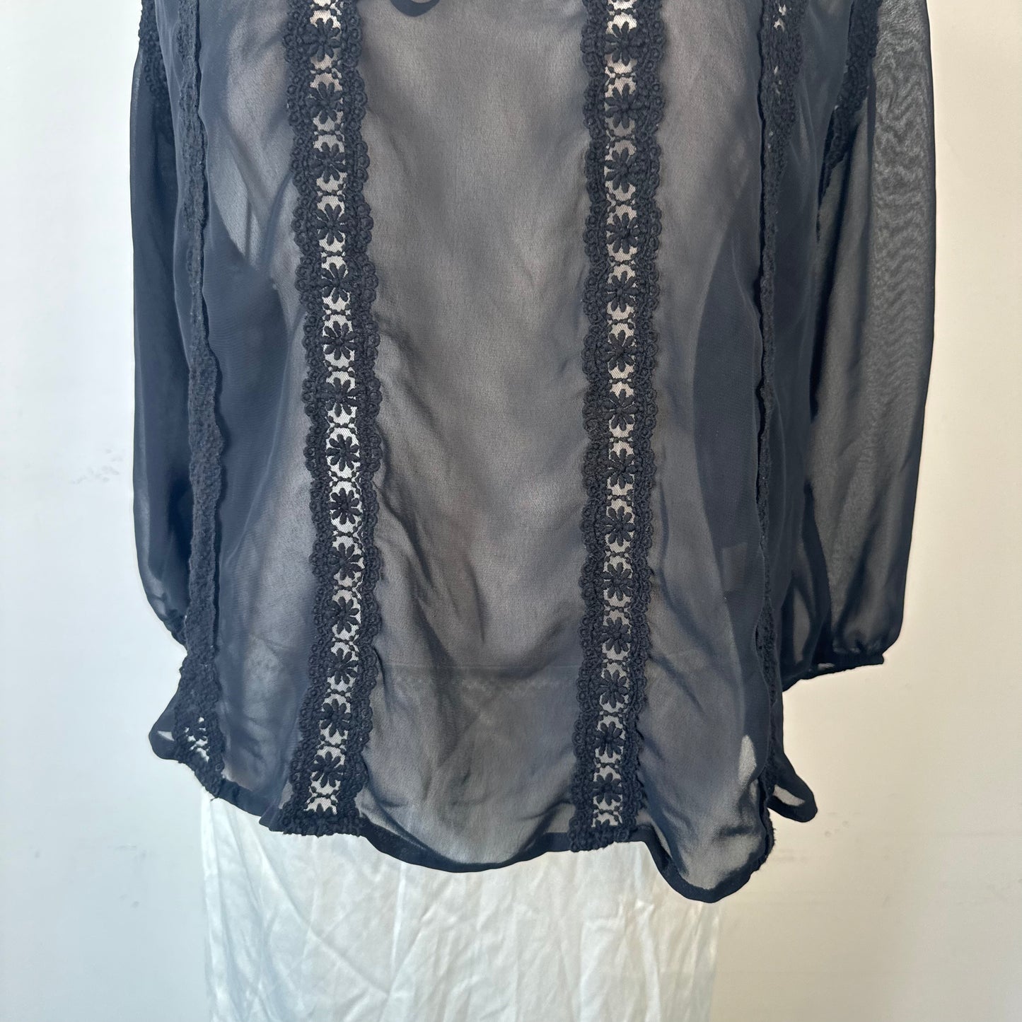 Black Off Shoulder Semi Sheer Chiffon Blouse