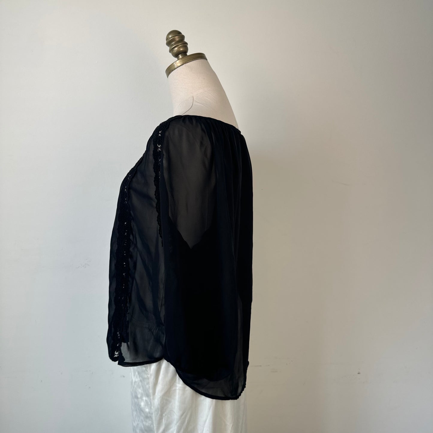 Black Off Shoulder Semi Sheer Chiffon Blouse