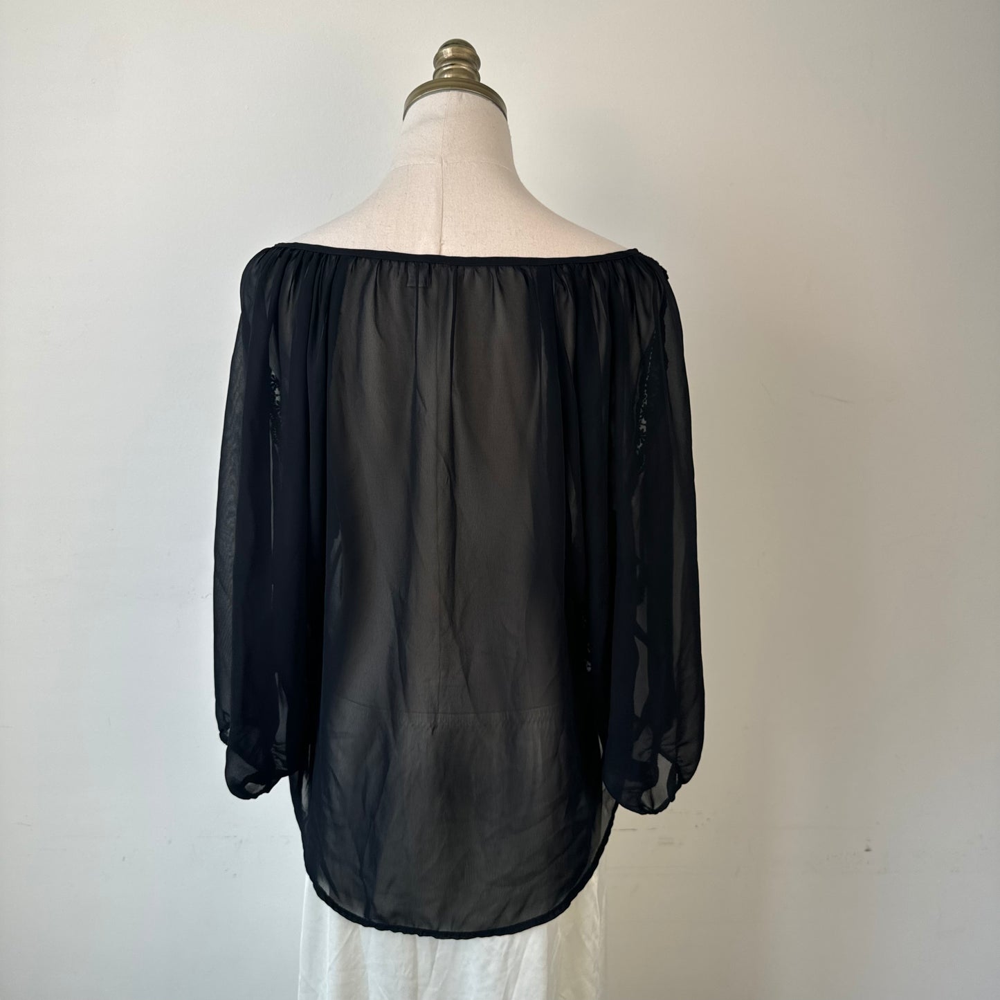 Black Off Shoulder Semi Sheer Chiffon Blouse