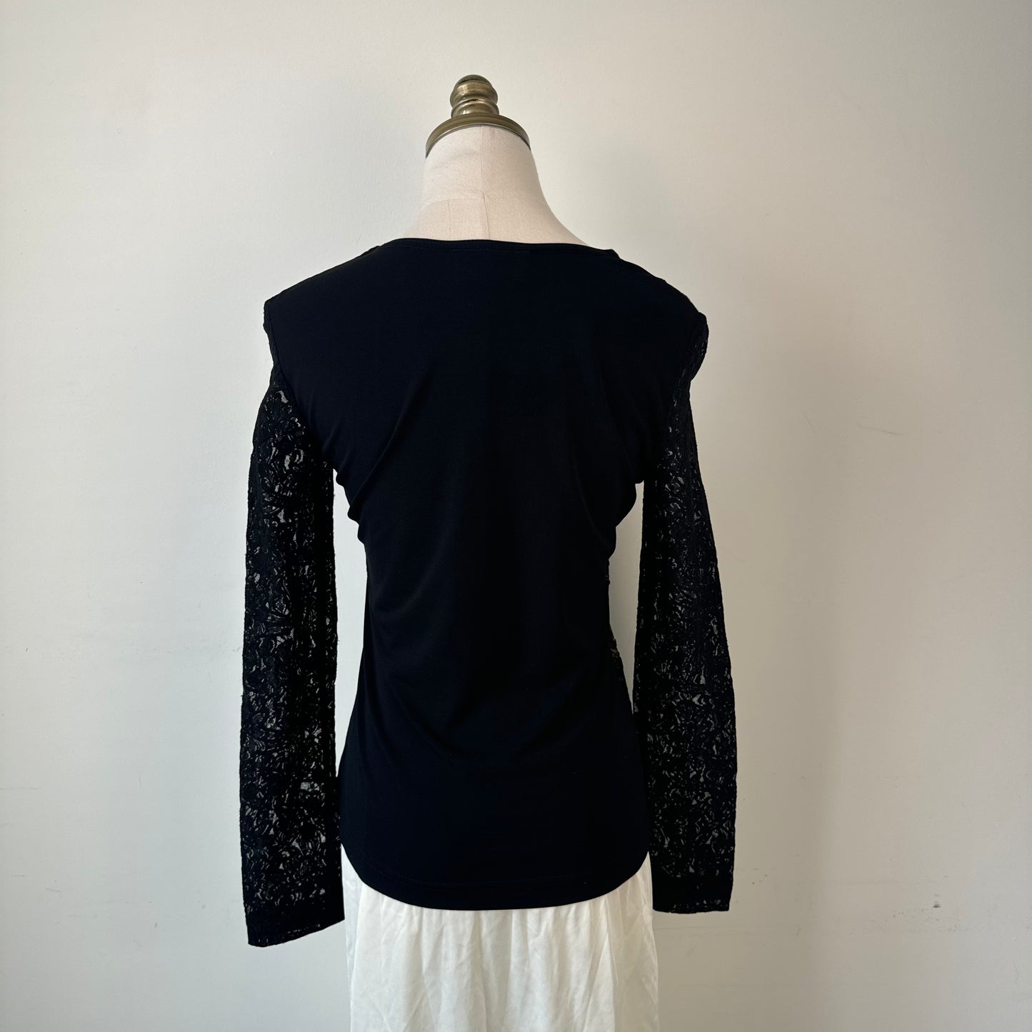 Vintage Black Floral Lace Patchwork Long Sleeve Top