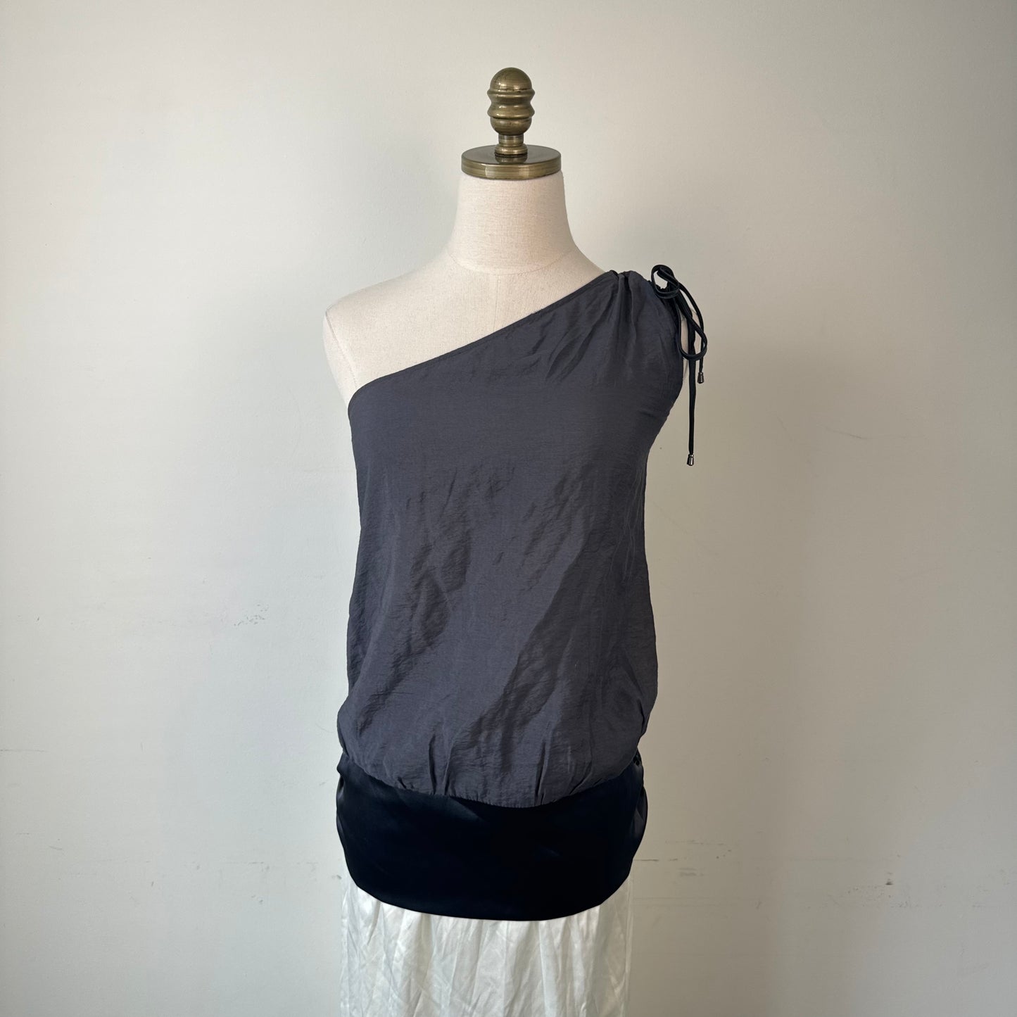Vintage Dark Grey Purple Satin One Shoulder Dolman Top