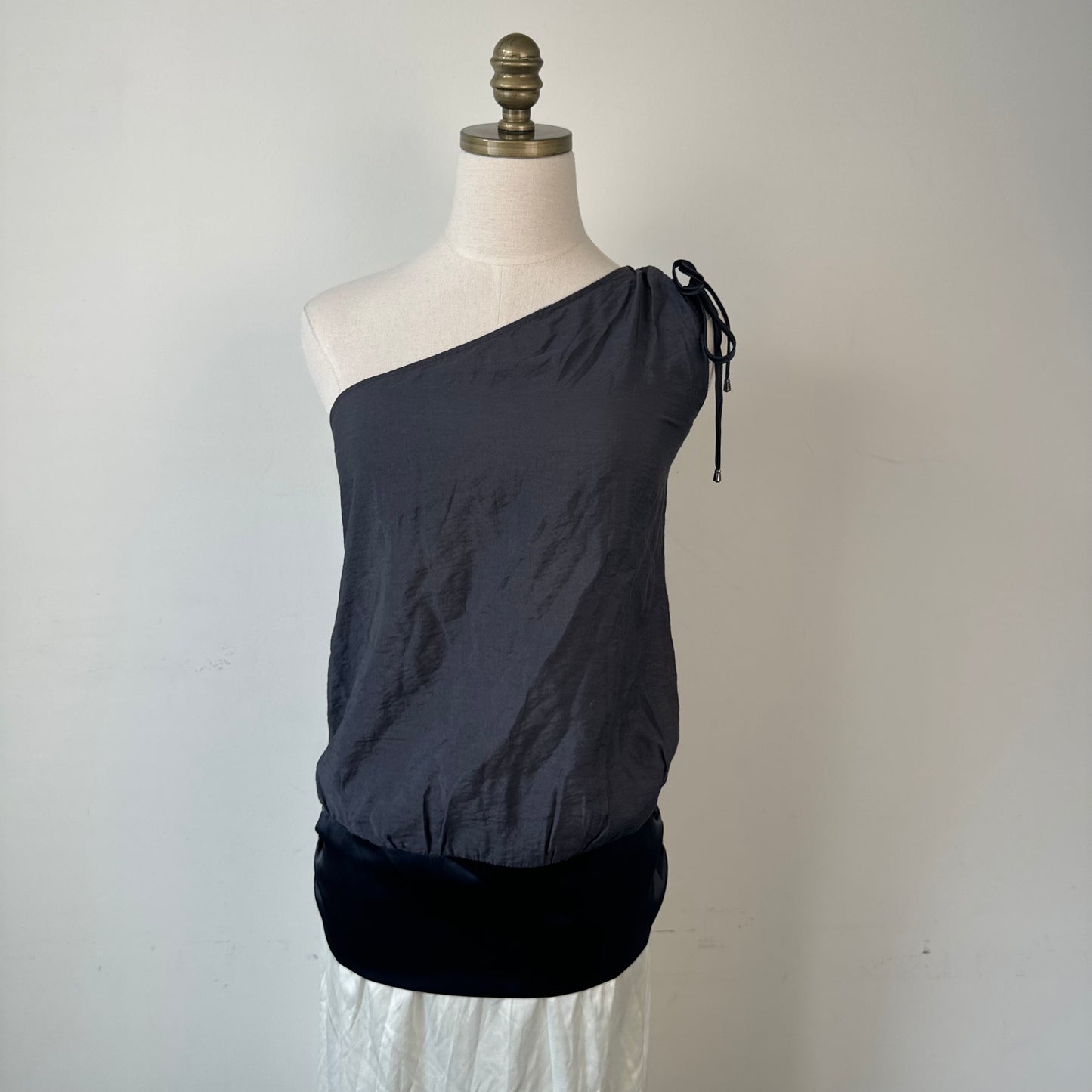 Vintage Dark Grey Purple Satin One Shoulder Dolman Top