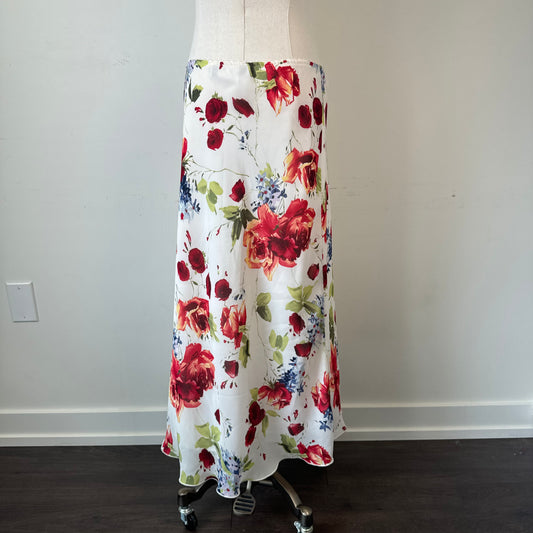 Vintage White Floral Chiffon Mesh Overlay Maxi Skirt