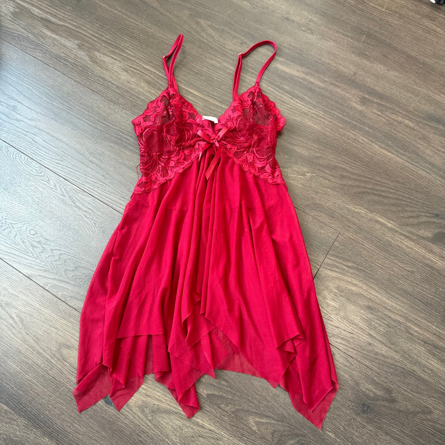 Cherry Red Babydoll Mesh Slip Top
