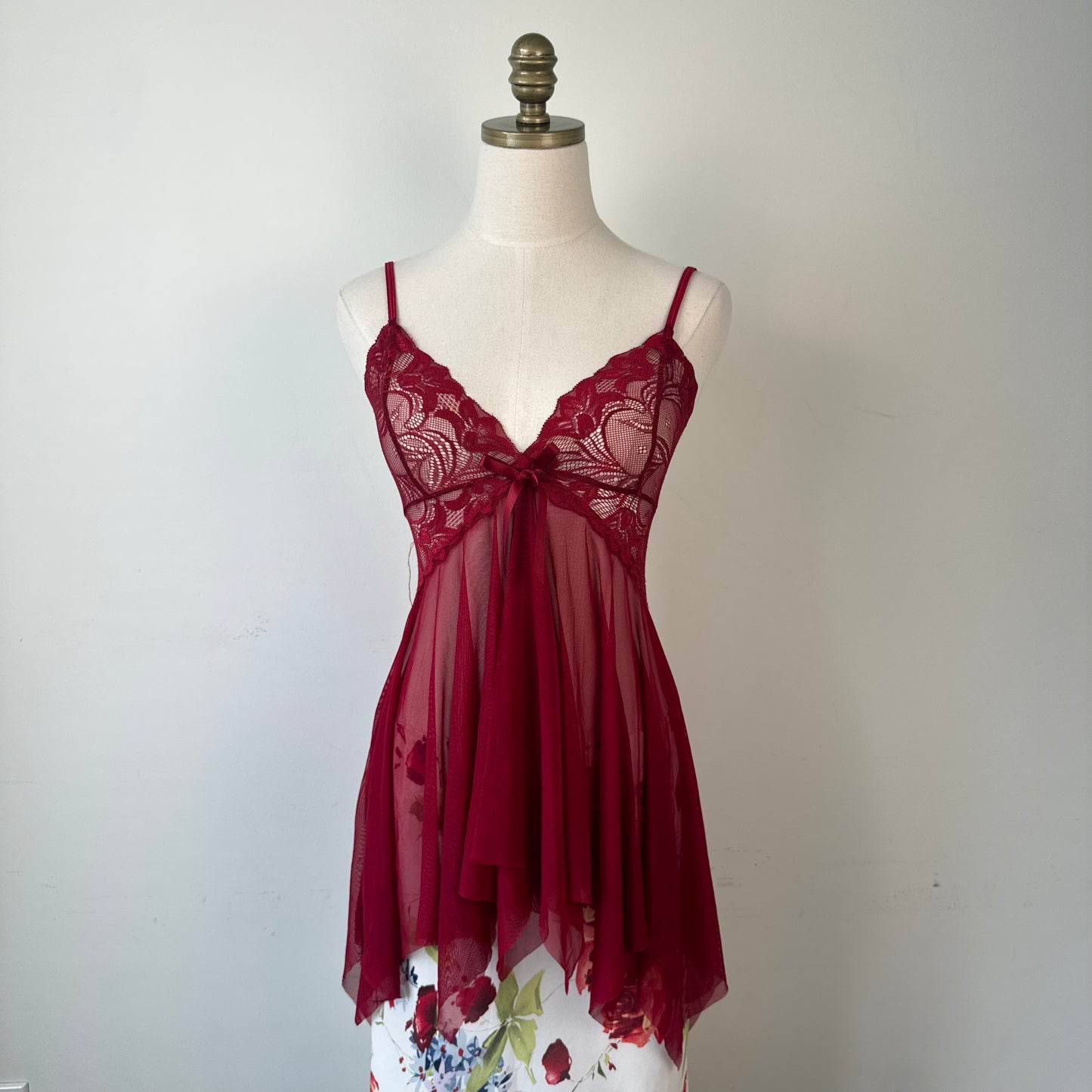 Cherry Red Babydoll Mesh Slip Top