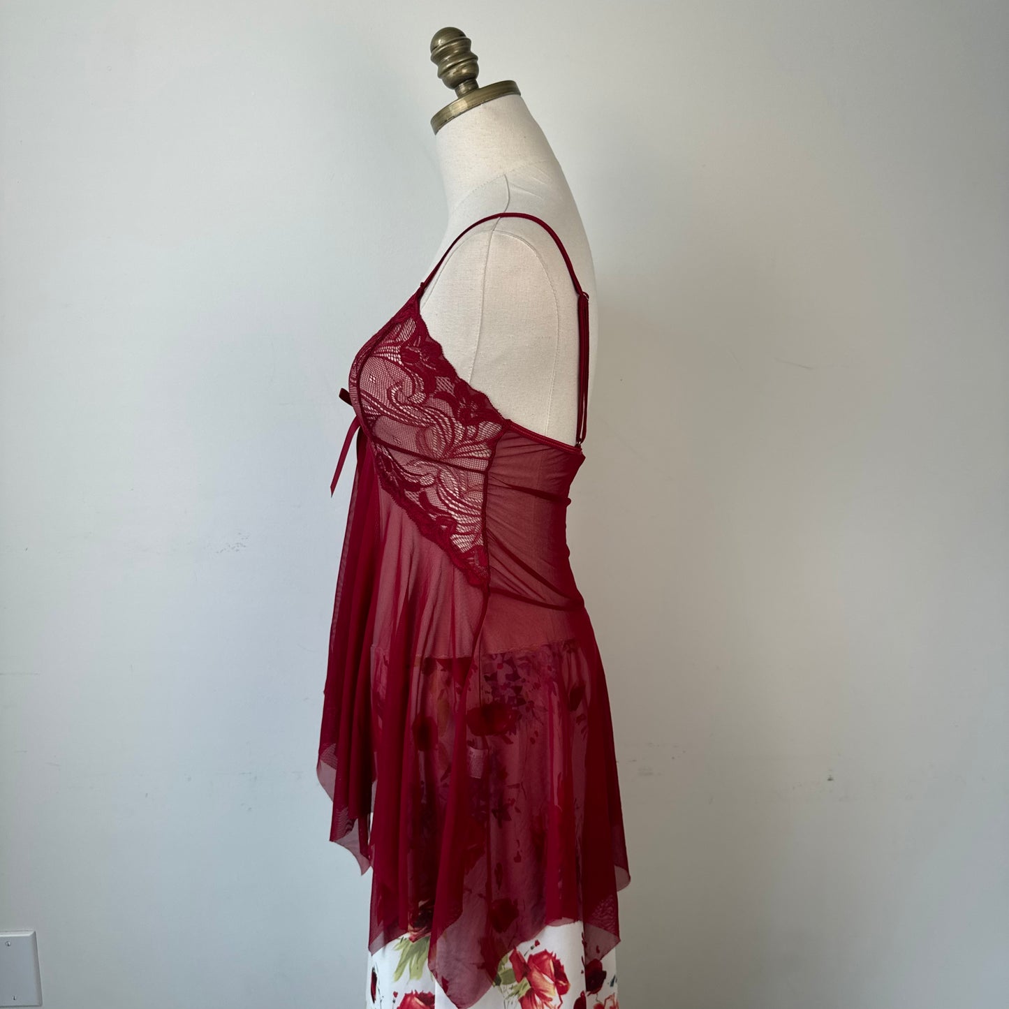 Cherry Red Babydoll Mesh Slip Top