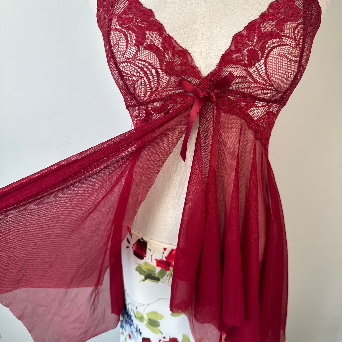 Cherry Red Babydoll Mesh Slip Top