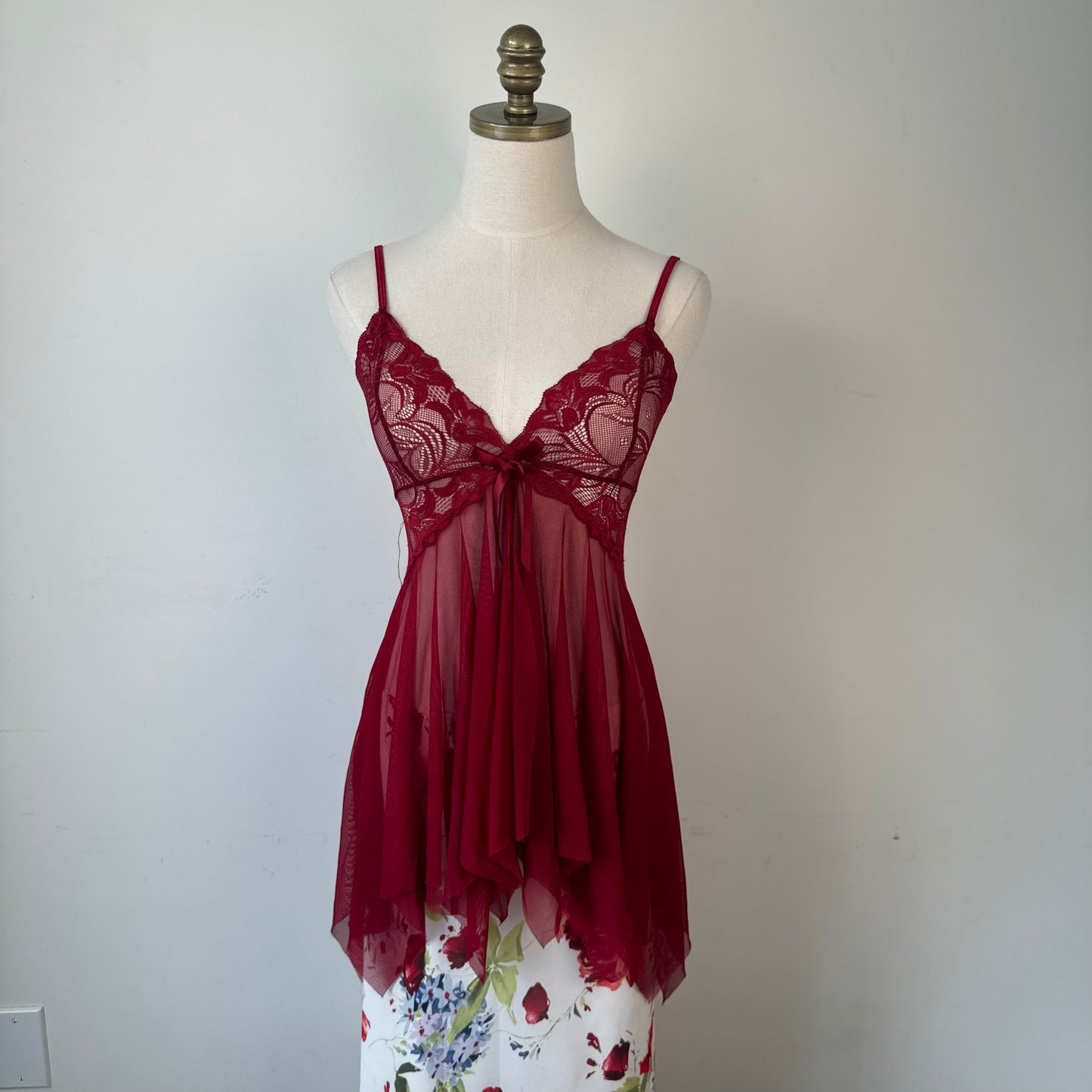 Cherry Red Babydoll Mesh Slip Top
