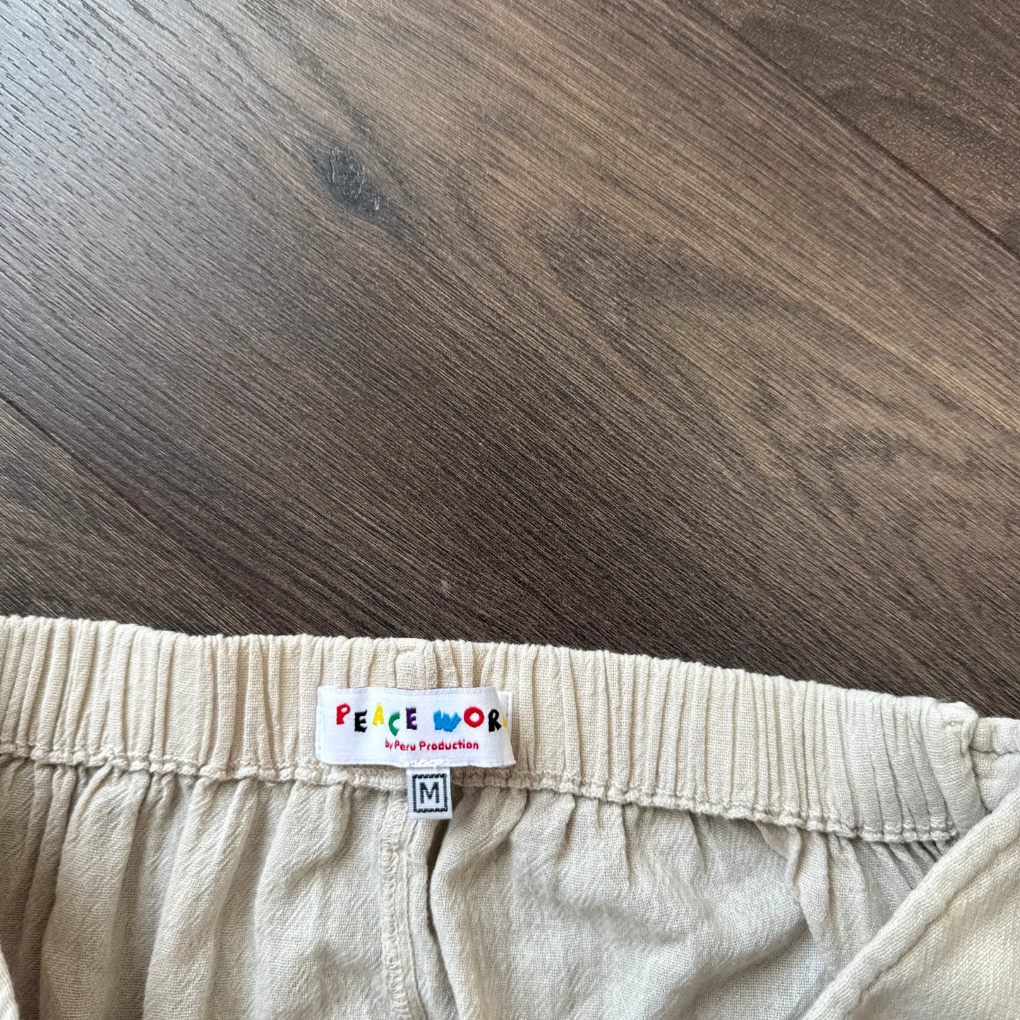 Beige Wide Leg Flared Linen Trousers