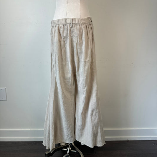 Beige Wide Leg Flared Linen Trousers