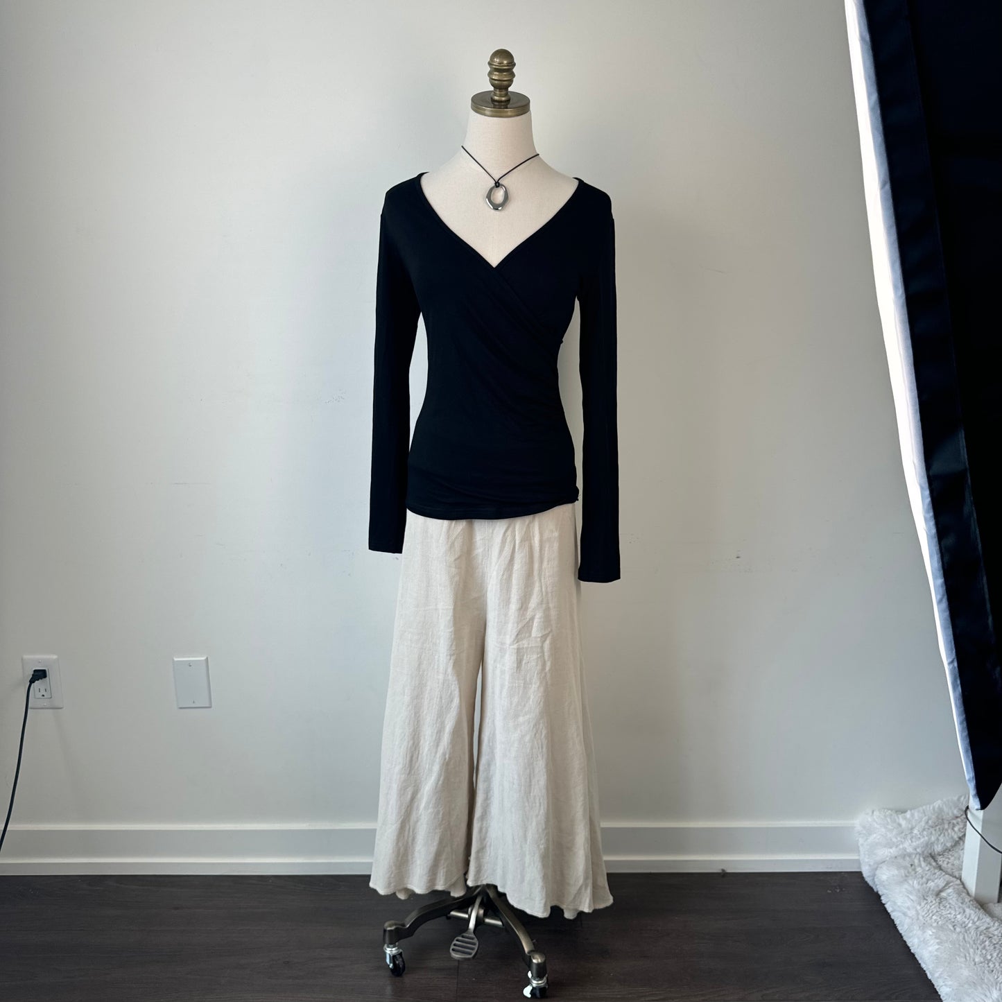 Black Fitted Wrap Cinched Waist Top