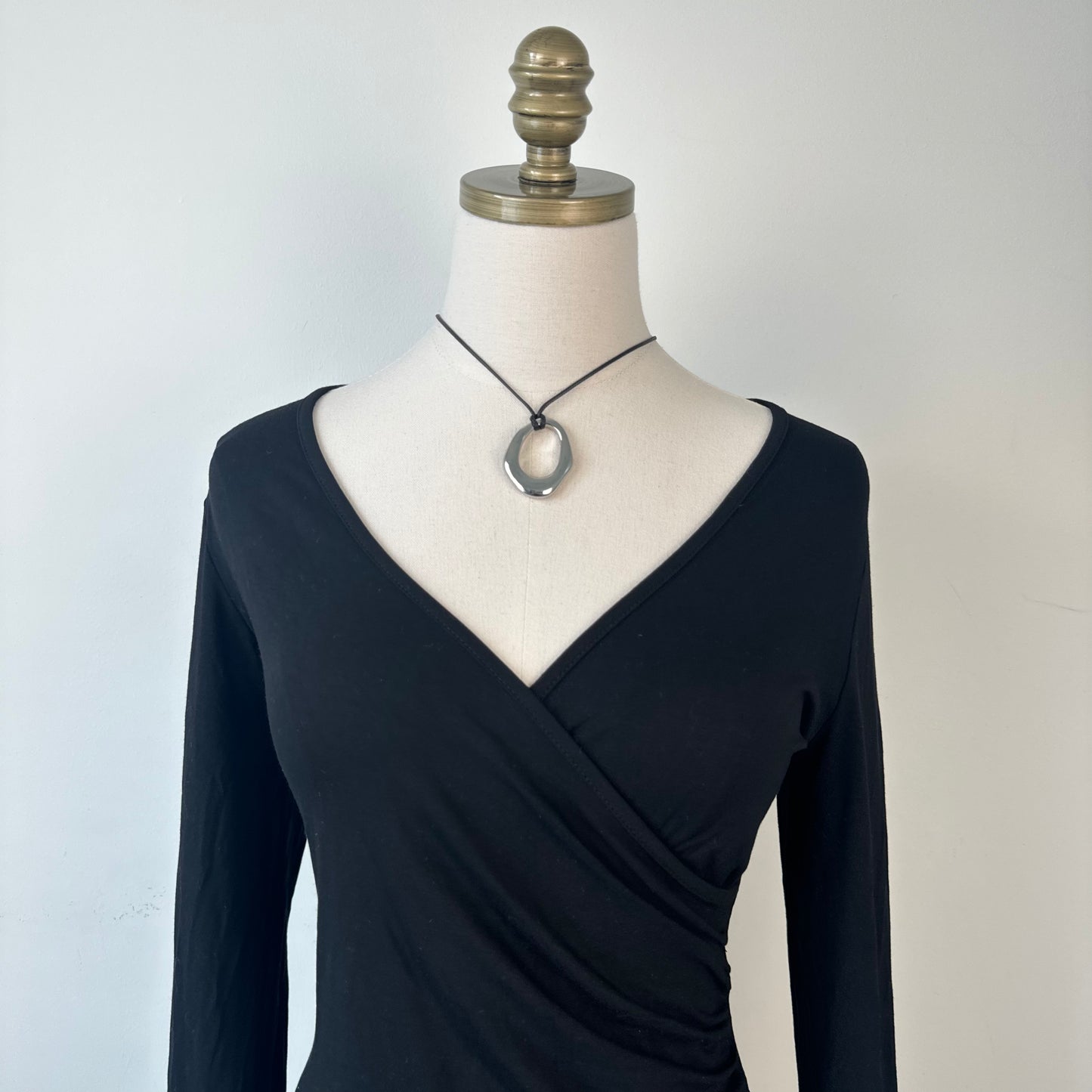Black Fitted Wrap Cinched Waist Top