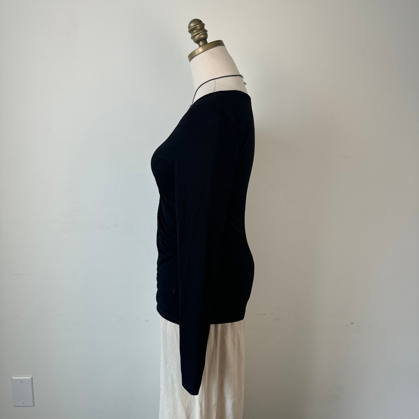 Black Fitted Wrap Cinched Waist Top