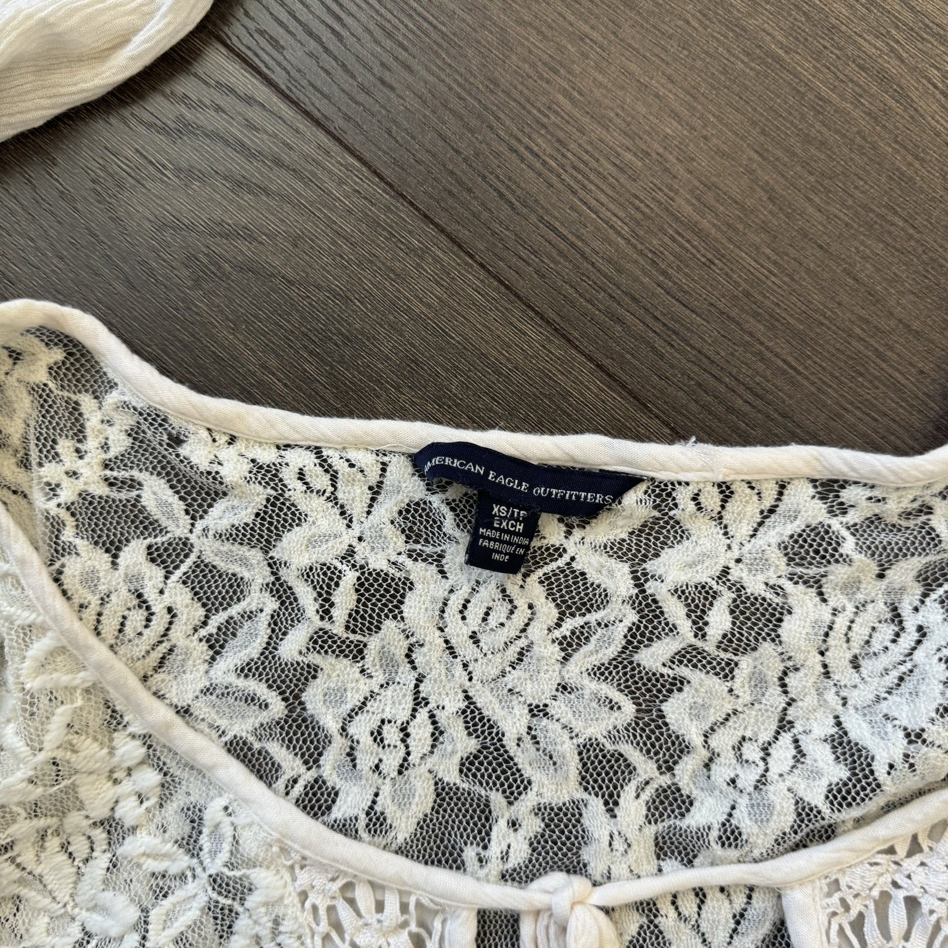 American Eagle Cream Lace Off Shoulder Bell Sleeve Boho Blouse – view 4