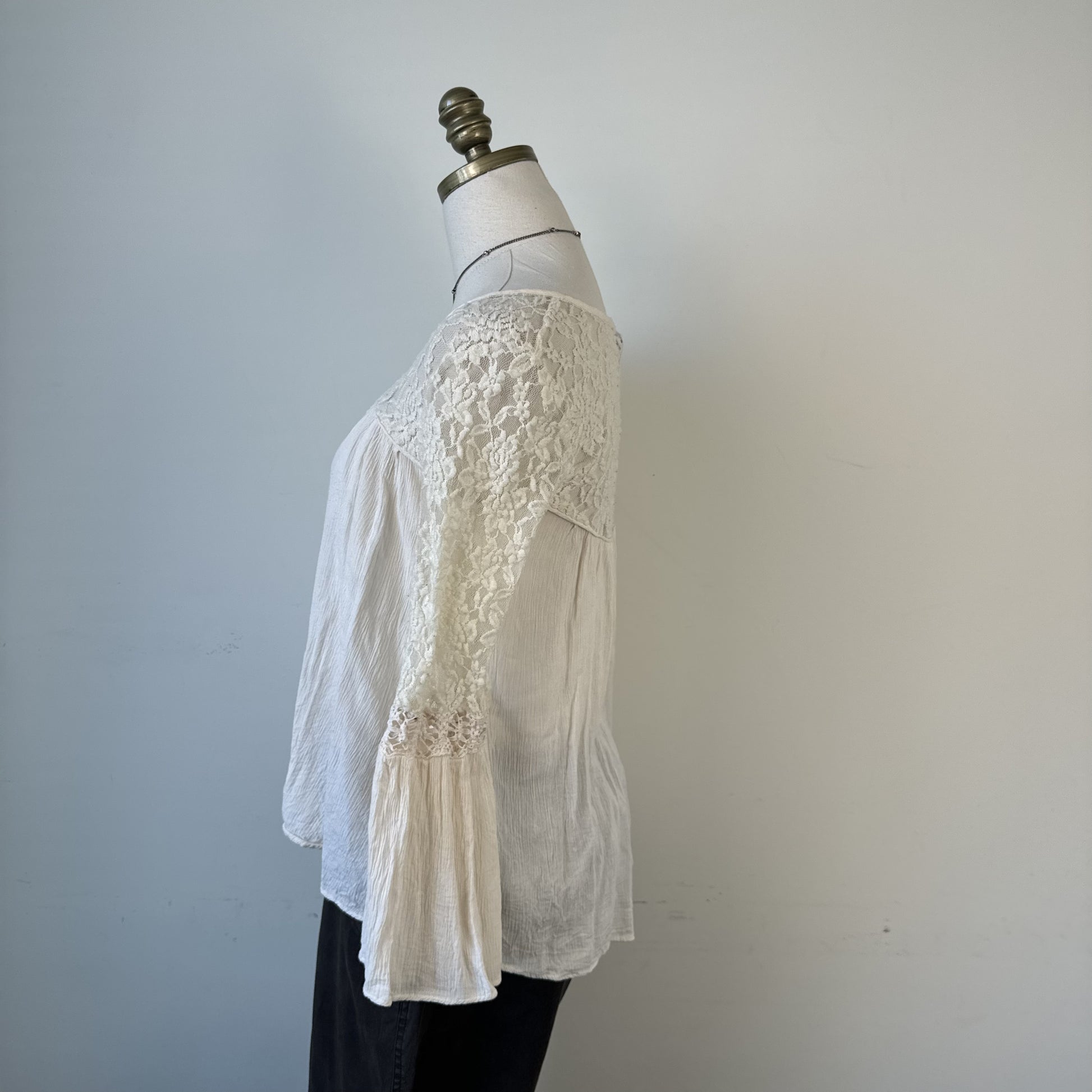 American Eagle Cream Lace Off Shoulder Bell Sleeve Boho Blouse – view 2