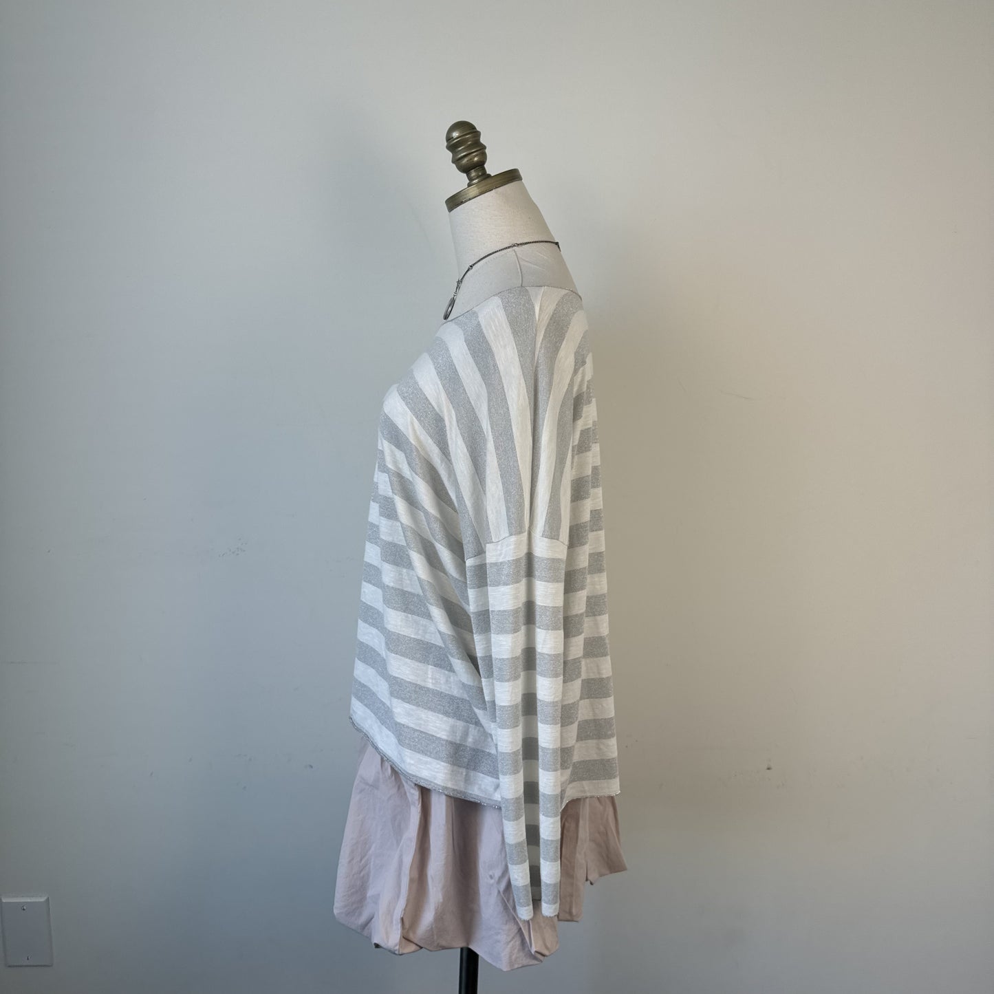 Susy Mix White Grey Striped Off Shoulder Slinky Long Sleeve Top – view 4