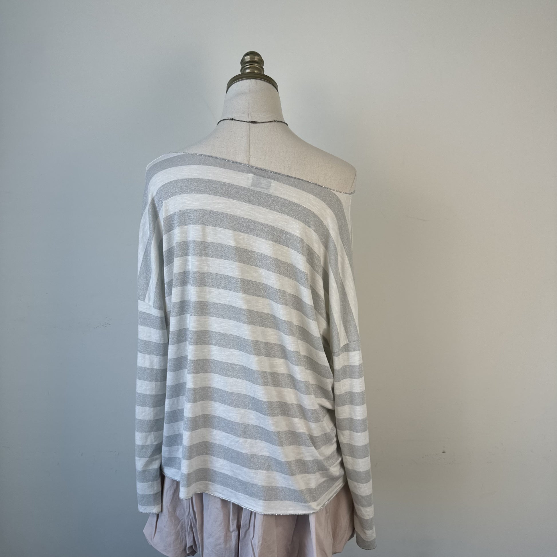 Susy Mix White Grey Striped Off Shoulder Slinky Long Sleeve Top – view 5