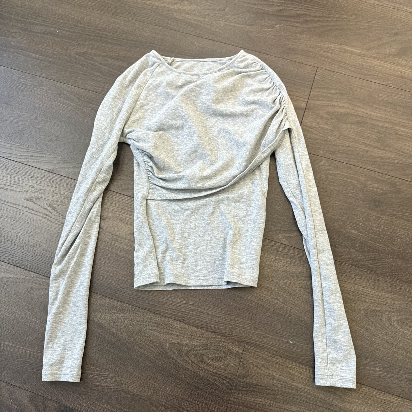 Grey Boat Neck Long Sleeve Fitted Wrap Top – view 7