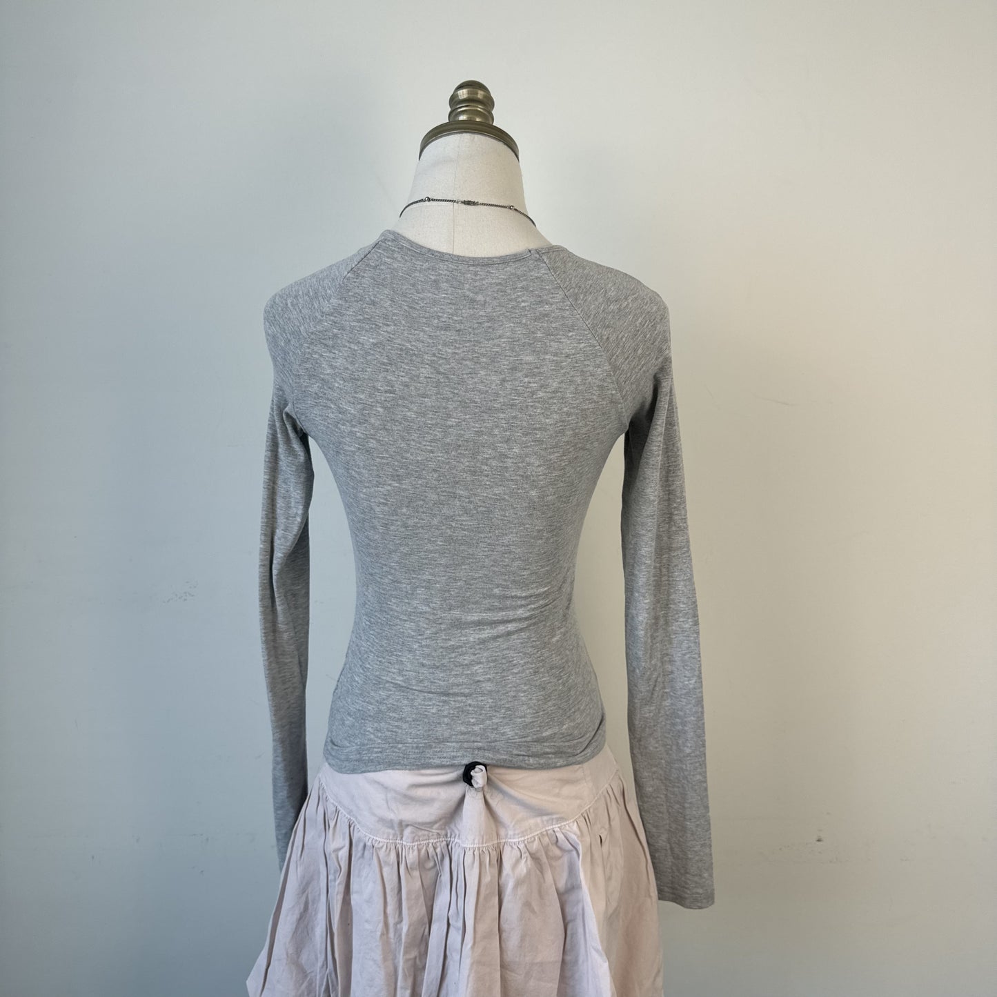 Grey Boat Neck Long Sleeve Fitted Wrap Top – view 4