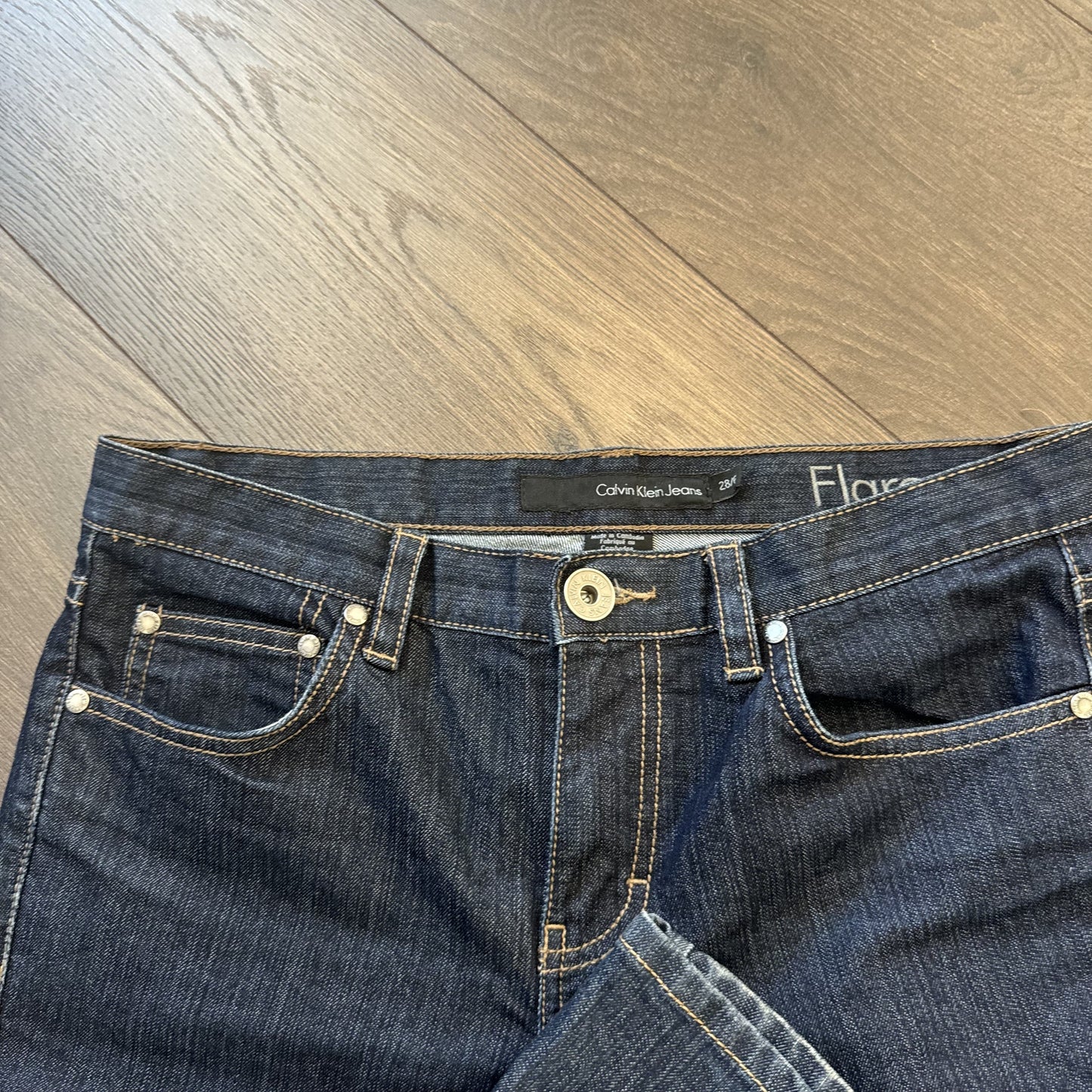 Calvin Klein Dark Wash Mid Rise Flared Jeans – view 4