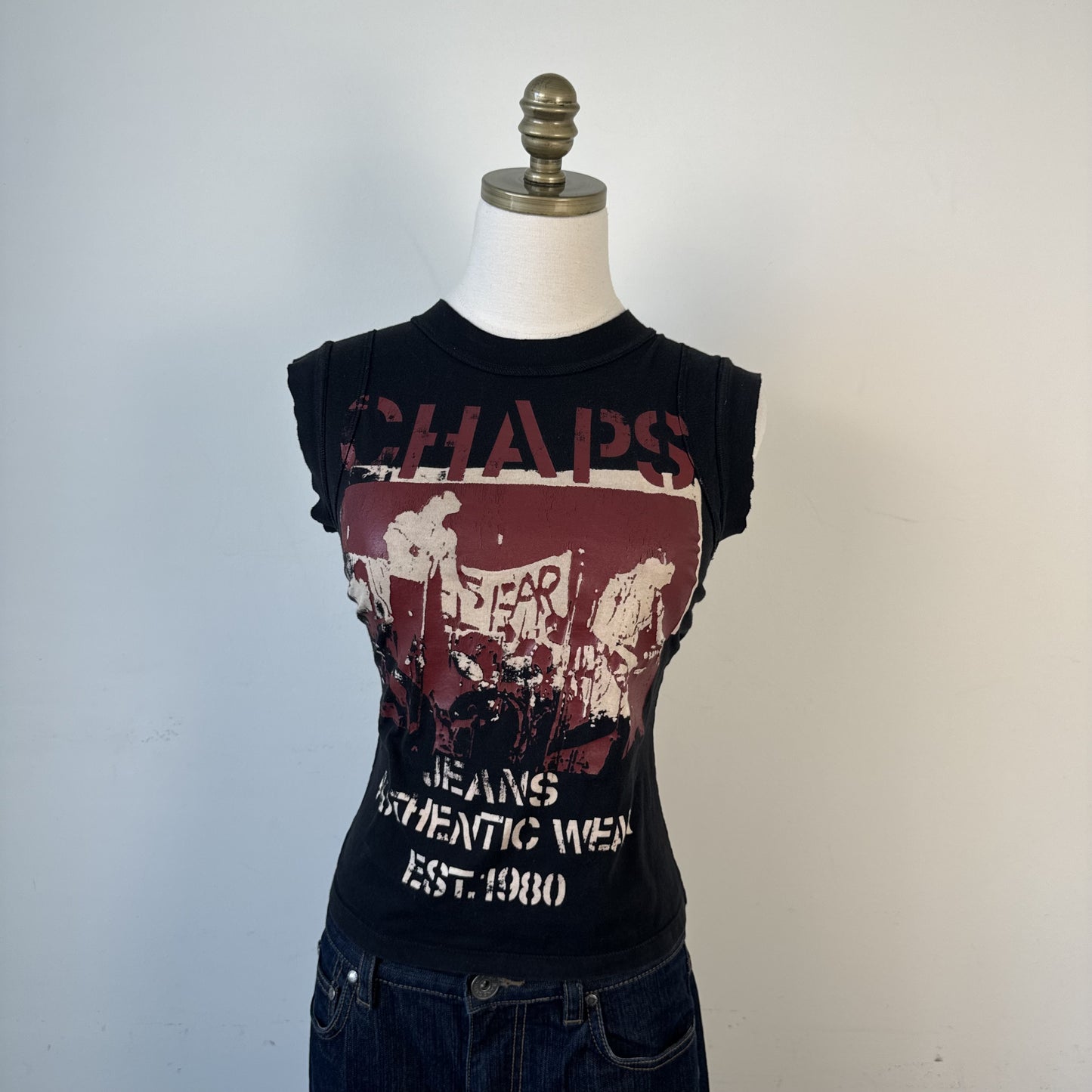 Vintage Chaps Jeans Sleeveless High Neck Graphic Tee