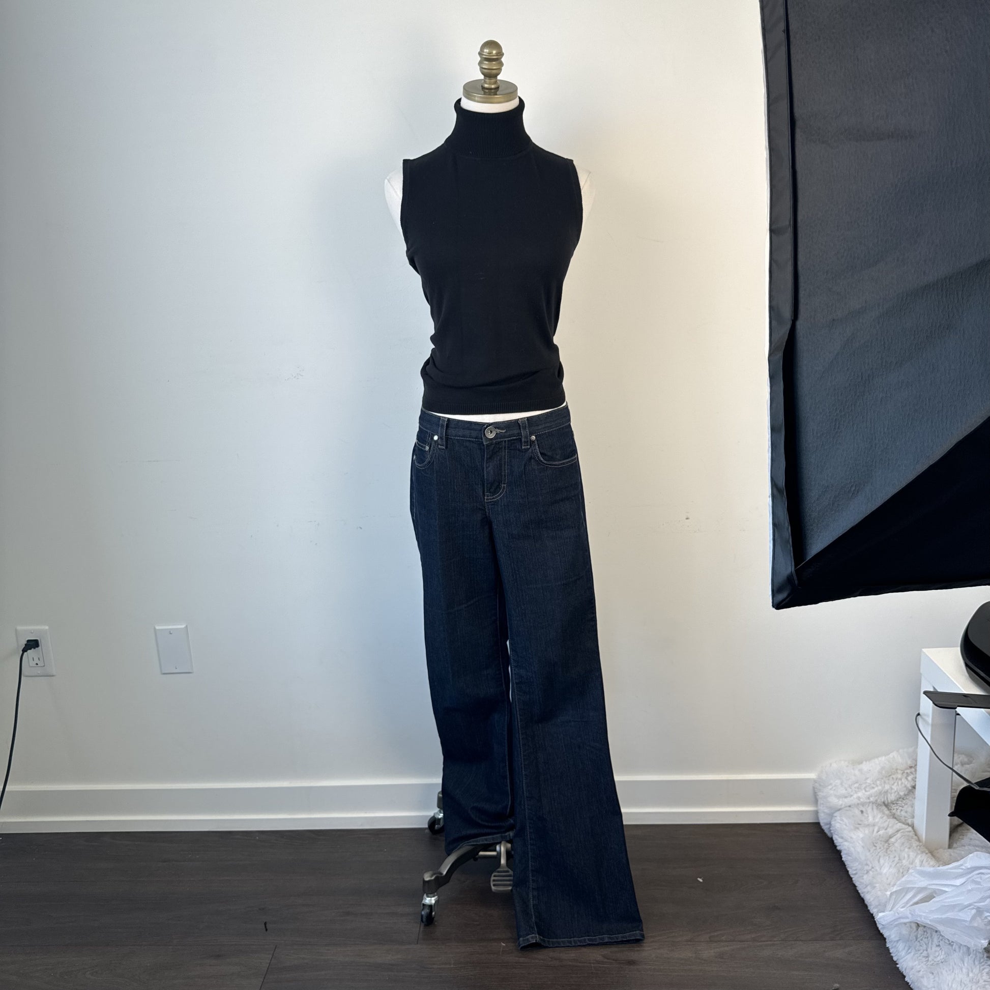 Black Sleeveless Knit Turtleneck Top