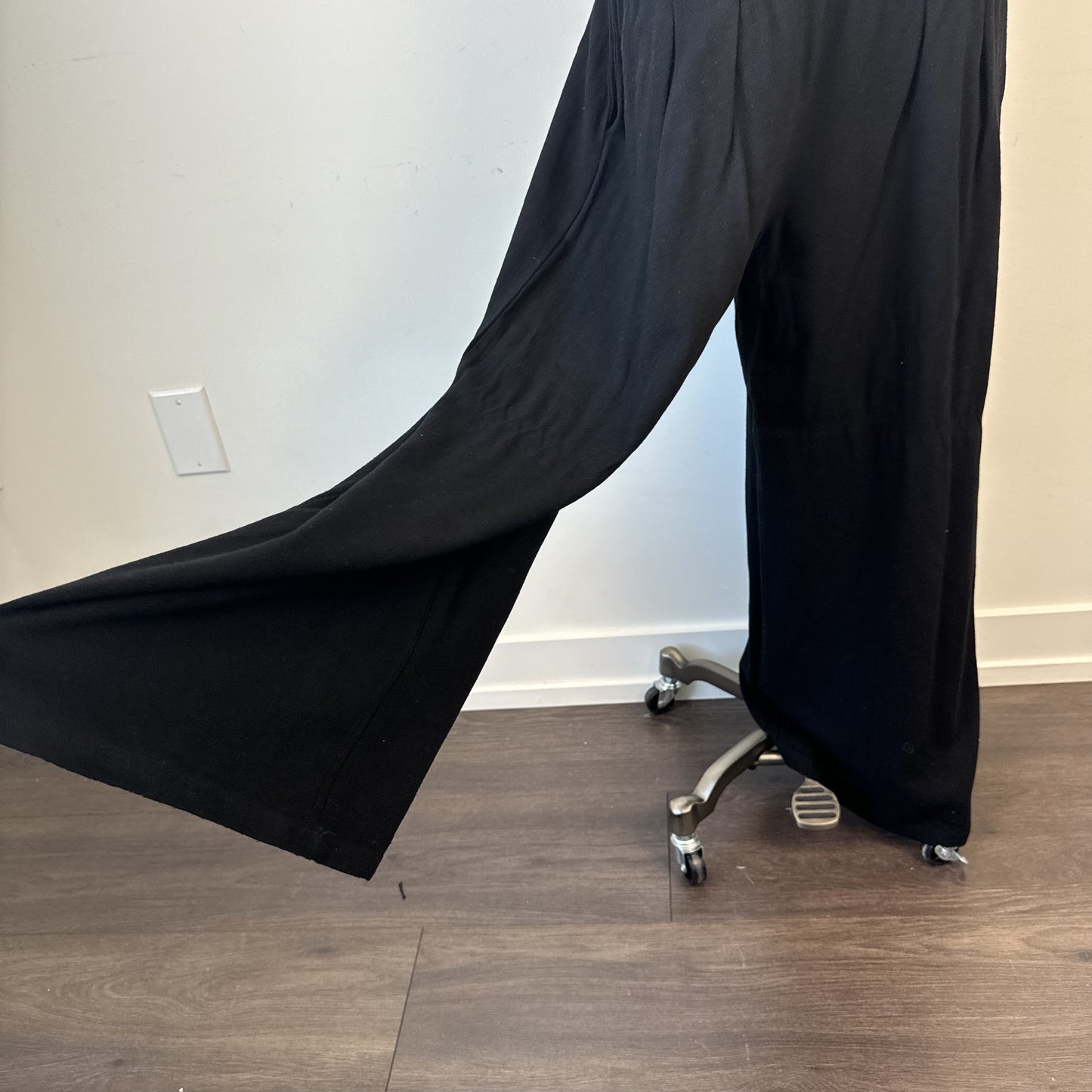 Black Linen Blend Wide Leg Flared Pants Ruched Elastic Waist – view 9