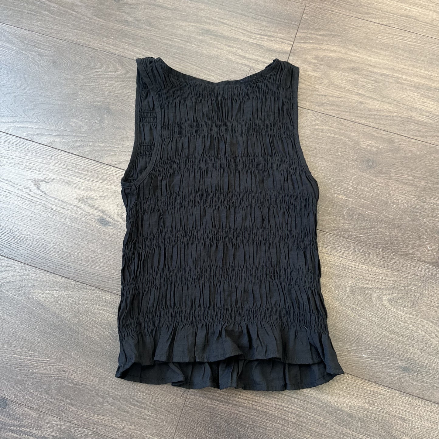 Black Ruched Fitted Boat Neck Sleeveless Top – view 9