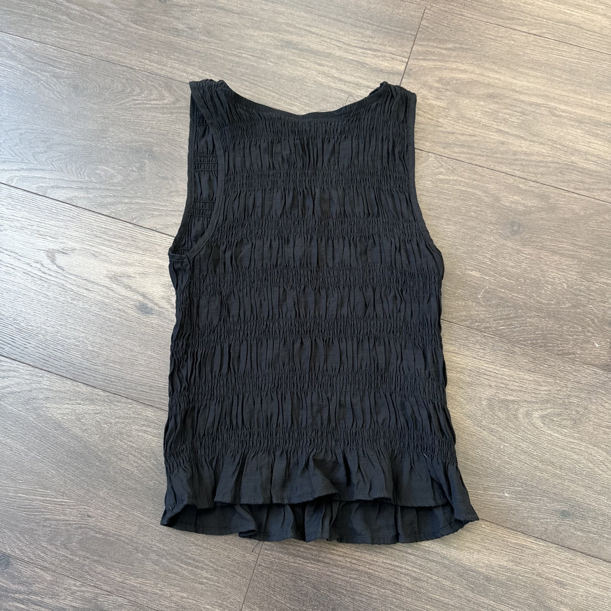 Black Ruched Fitted Boat Neck Sleeveless Top – view 9