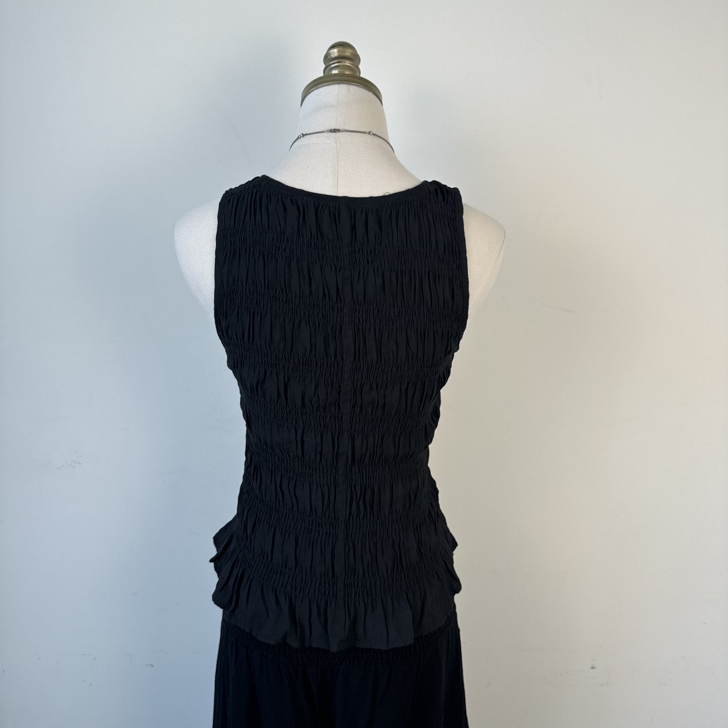 Black Ruched Fitted Boat Neck Sleeveless Top – view 7