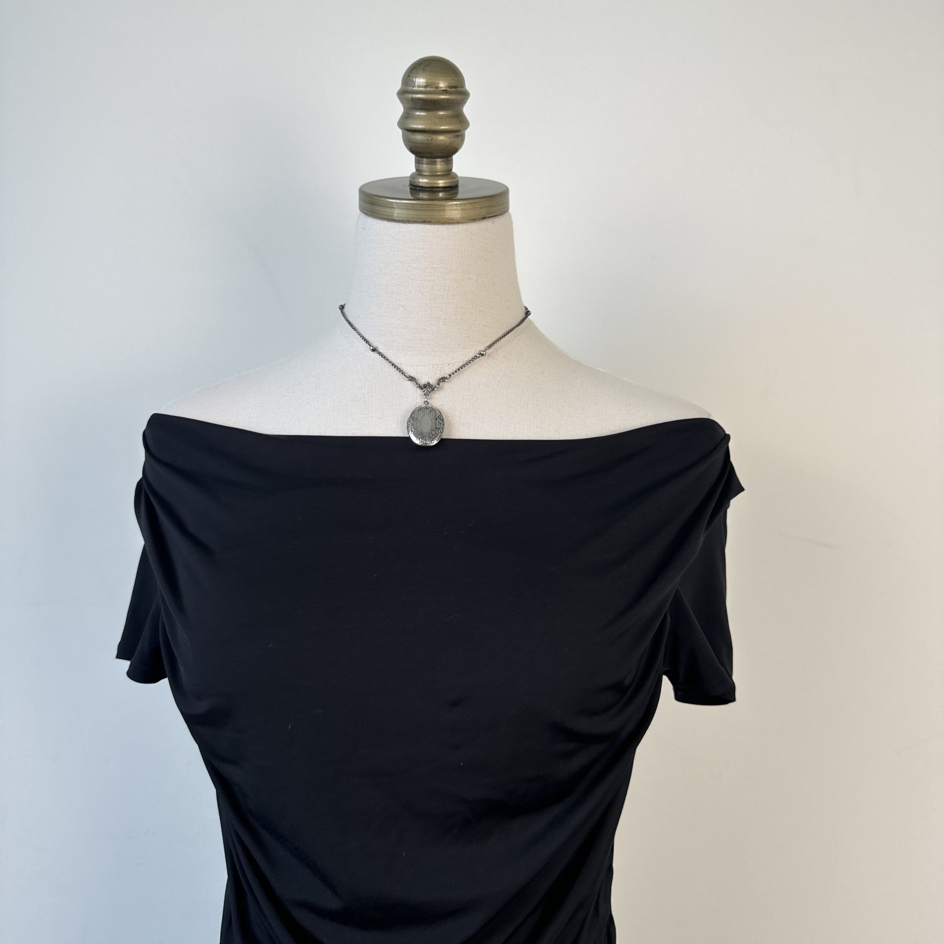 90s Black Ruched Off Shoulder Fitted Top – view 4