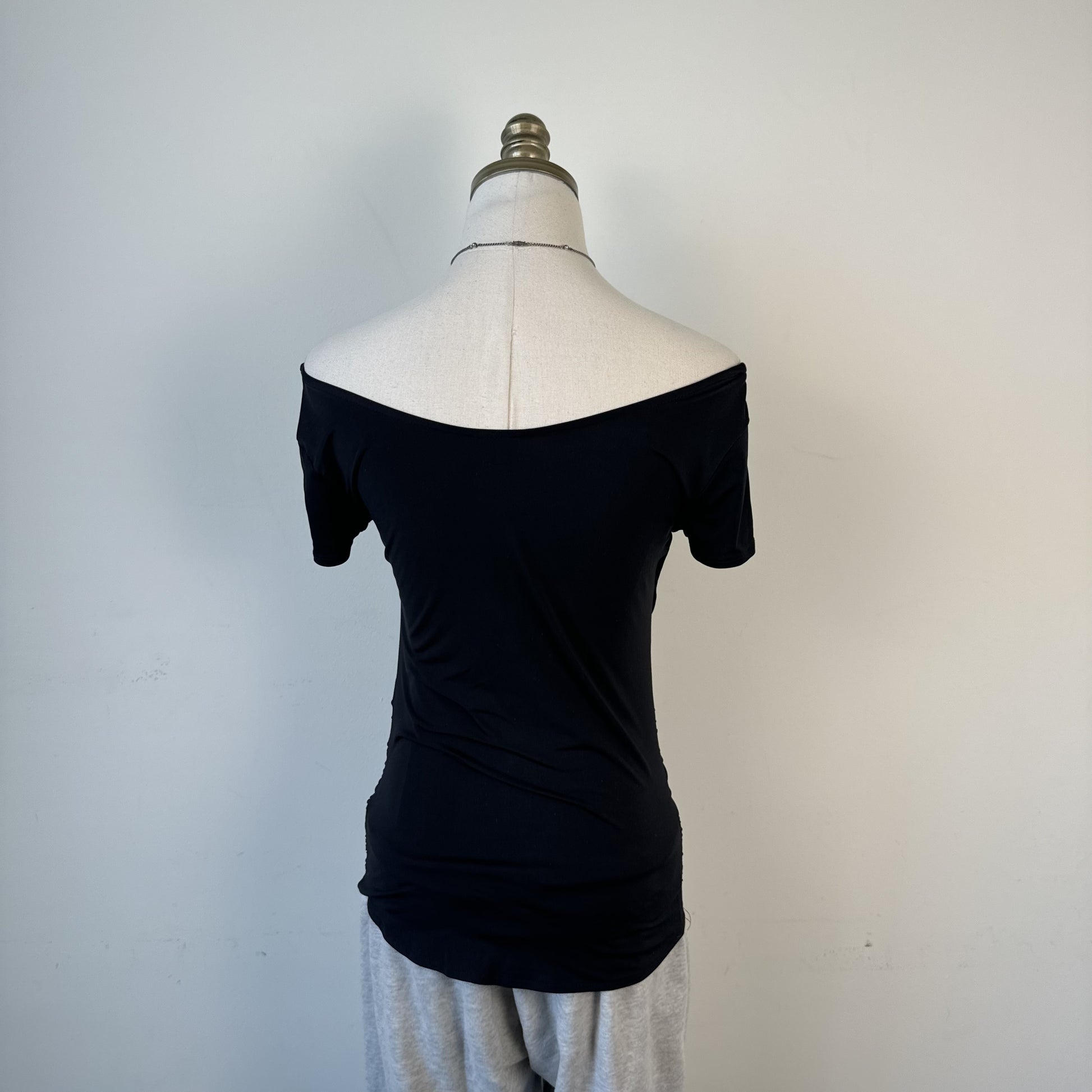 90s Black Ruched Off Shoulder Fitted Top – view 6