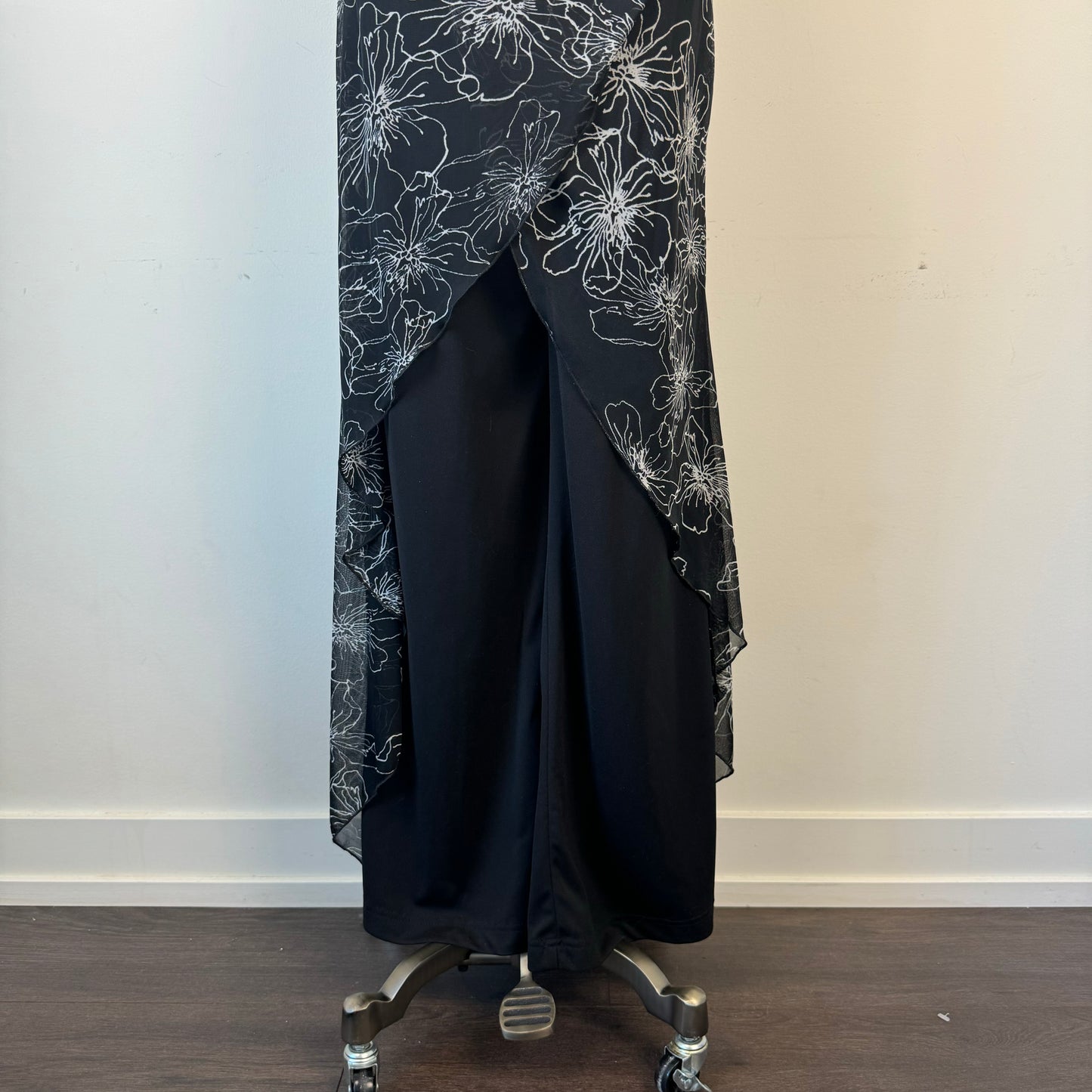 Vintage Smart Set Flared Romper with Mesh Floral Panel
