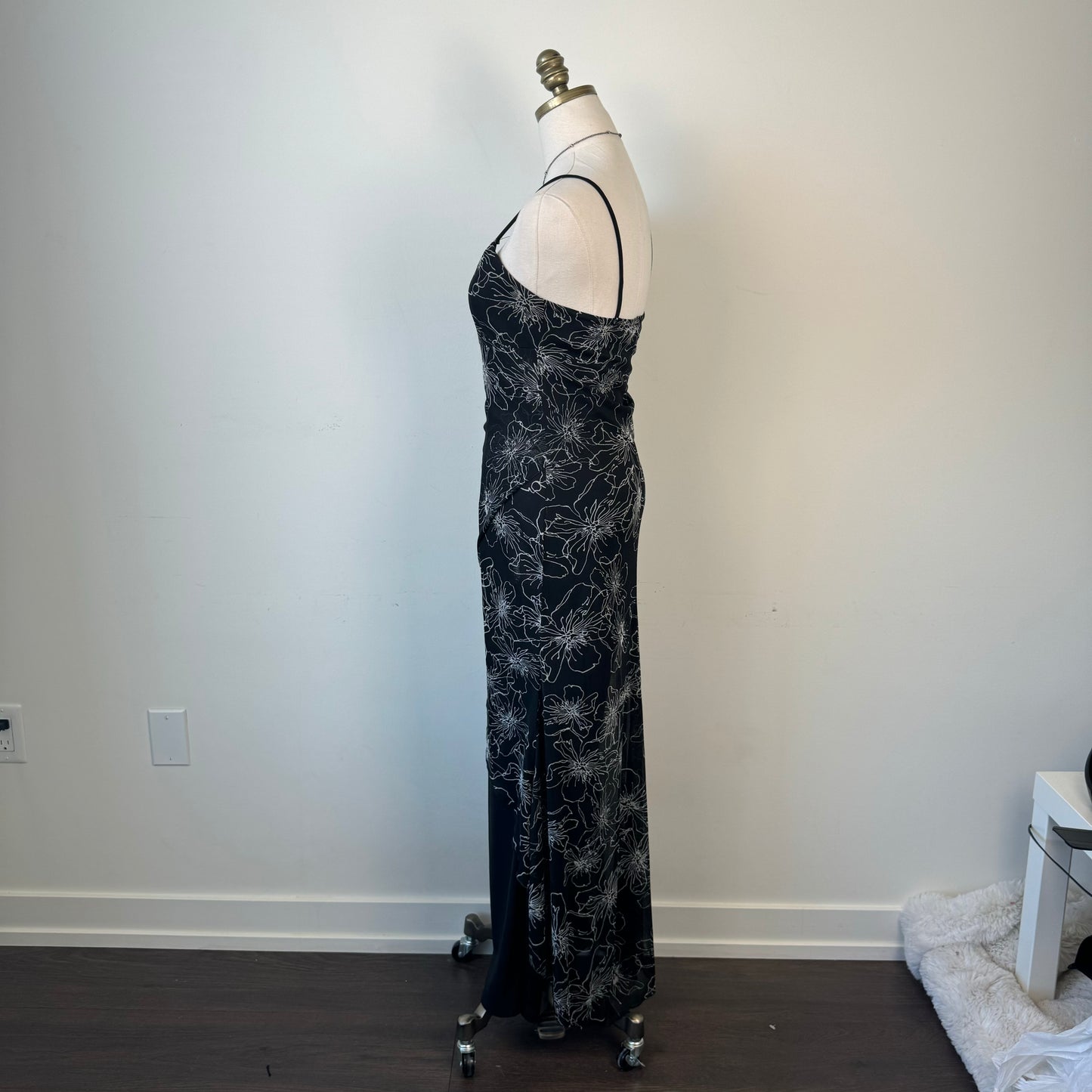 Vintage Smart Set Flared Romper with Mesh Floral Panel