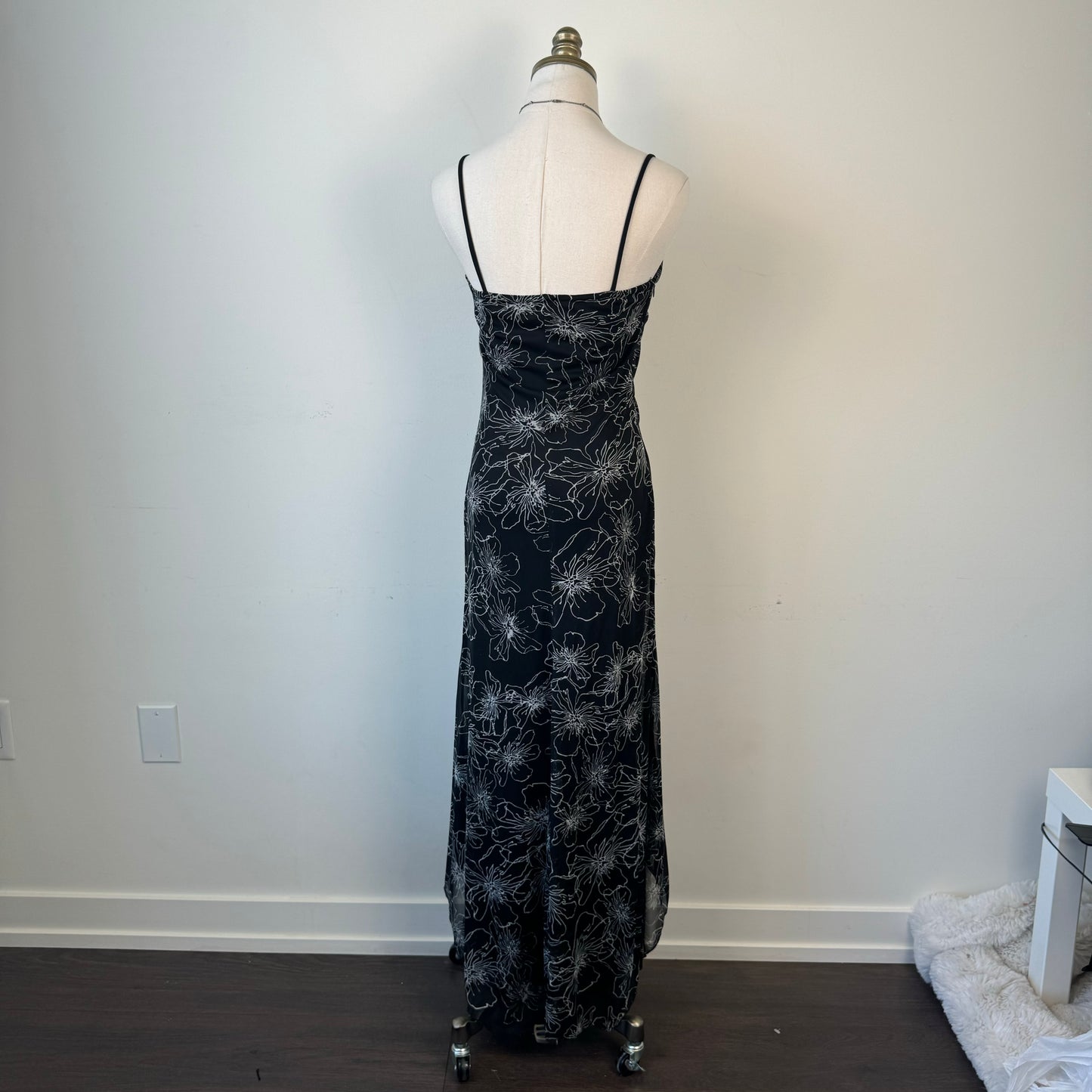 Vintage Smart Set Flared Romper with Mesh Floral Panel